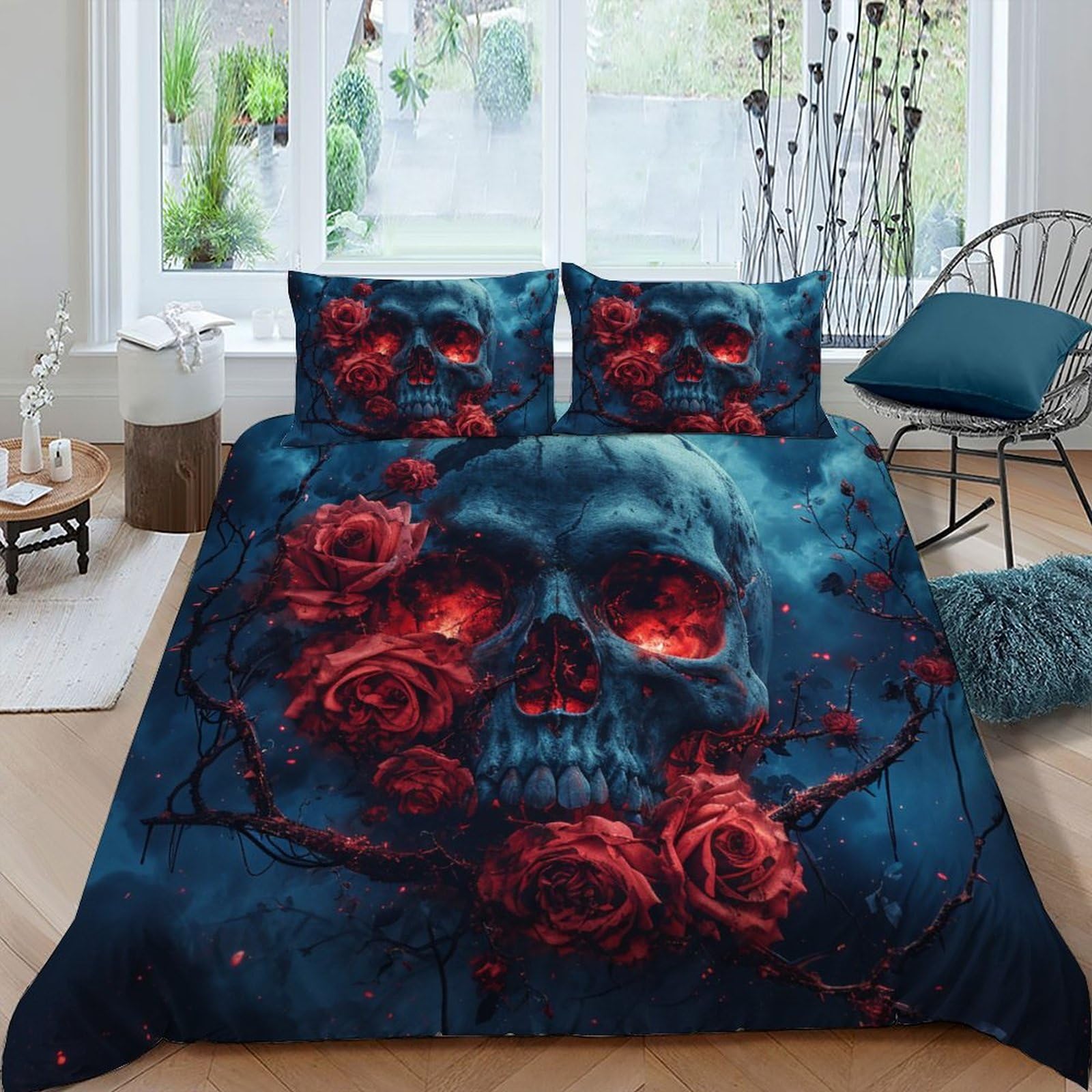 Housse de couette gothique microfibre fini le linge rêche parure lit 220x240