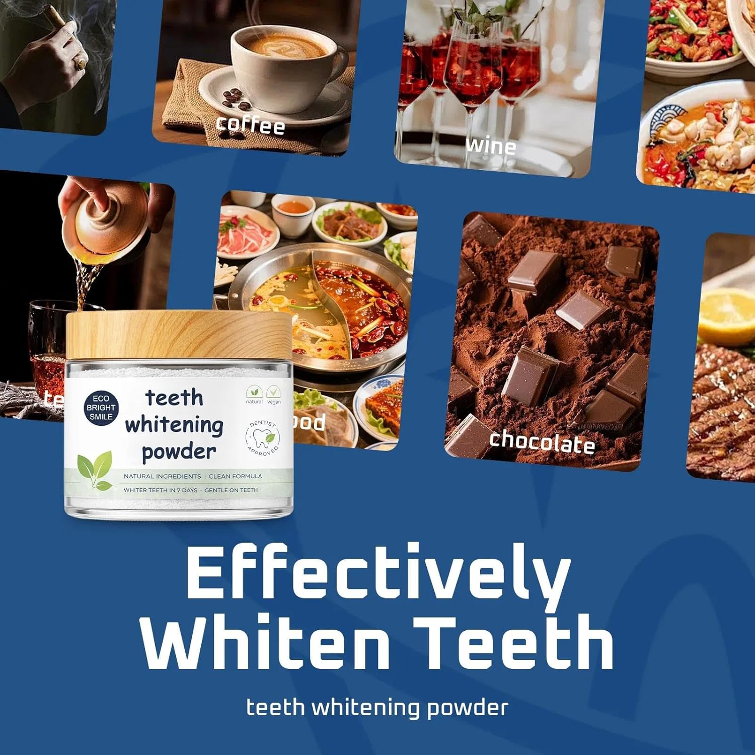 EcoBrightSmile Triple Action Teeth Whitening Powder - with Pap & Nano-Hydroxyapatite - Tooth Whitener for Sensitive Teeth, Removes Tooth Stains, Enamel Strengthening Whitening Powder(1pc)