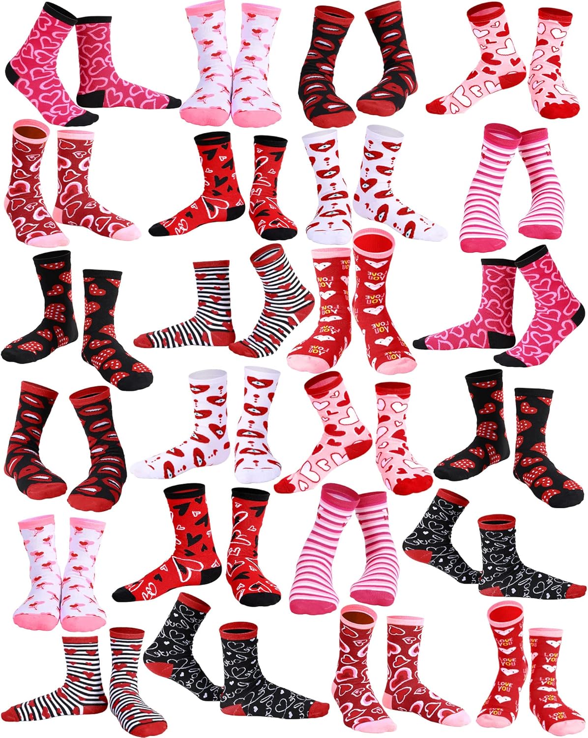 Vabean 24 Pairs/ 60 Pairs Women Valentine's Day Adults Socks Pink Novelty Crew Socks for Woman Men Birthday Office Gifts