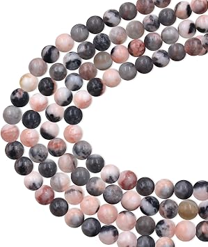 180pcs Natural Stone Round Loose Beads DIY for Jewelry Making with 10M Elastic Cord Pink Zebra Stone, 6mm