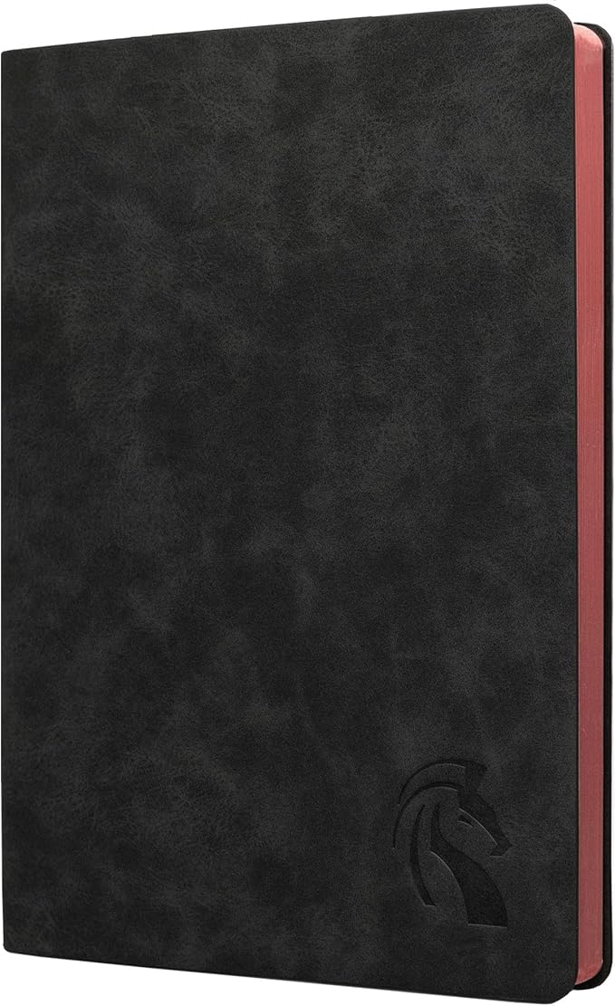 Nice Black Notebook Ruled - Soft Cover Faux Leather Journal - 120GSM Premium Writing Paper - 200 Numbered Pages - A5 High End Black Journal Lined - Black Leather Journal For Men  Women