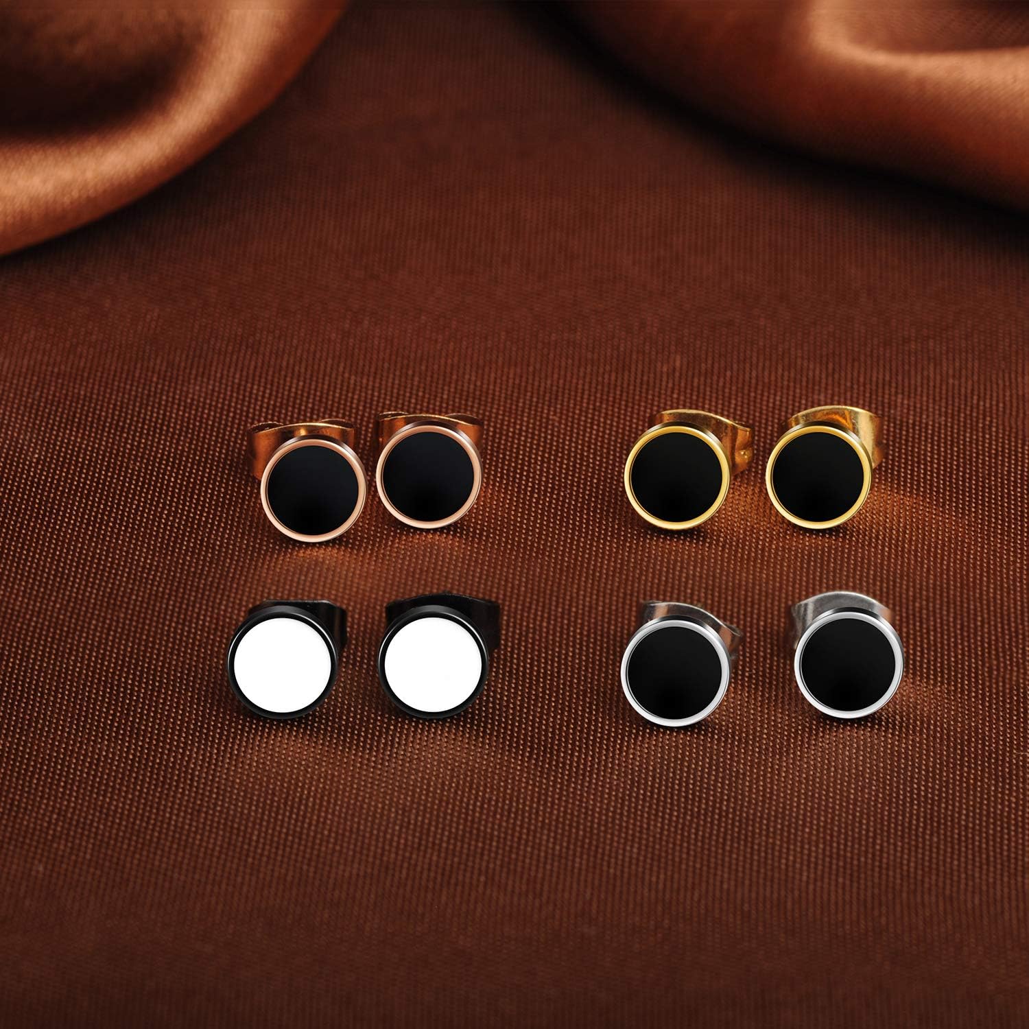 4 Colours Classic Round Black Enamel Stud Earrings Stainless Steel for Men and Women image 3