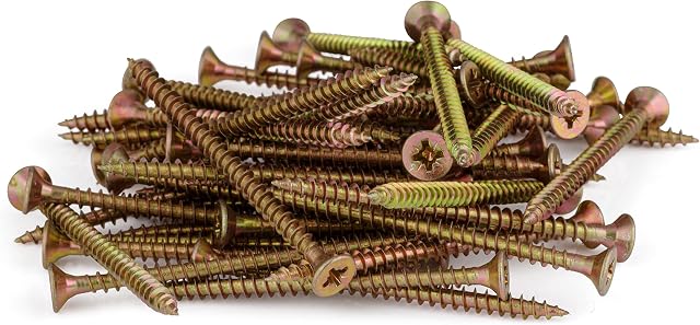 SEQUAL Multi Purpose Screws M4 x 20mm (Box Of 200), Yellow & Zinc Screws Passivated, Double Countersunk Wood Screws, MDF Screws & Chipboard Screws, Woodscrews Packs For Chipboard, Wood And Thin Metal