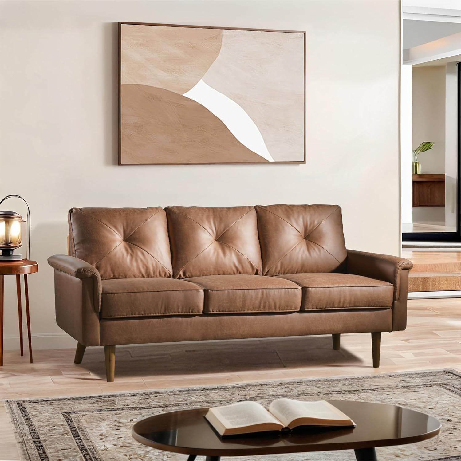 71.6" Sofa Couches for Living Room with Deep Seat, 3 Seats Modern Couch for Bedroom Comfy, Mid Century Modern Loveseat Sofa Couch, Brown