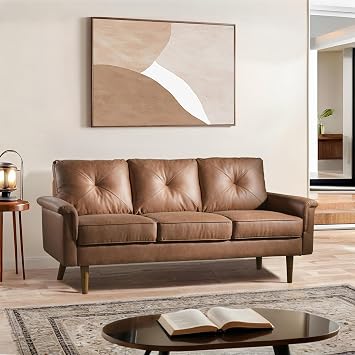 71.6" Sofa Couches for Living Room with Deep Seat, 3 Seats Modern Couch for Bedroom Comfy, Mid Century Modern Loveseat Sofa Couch, Brown