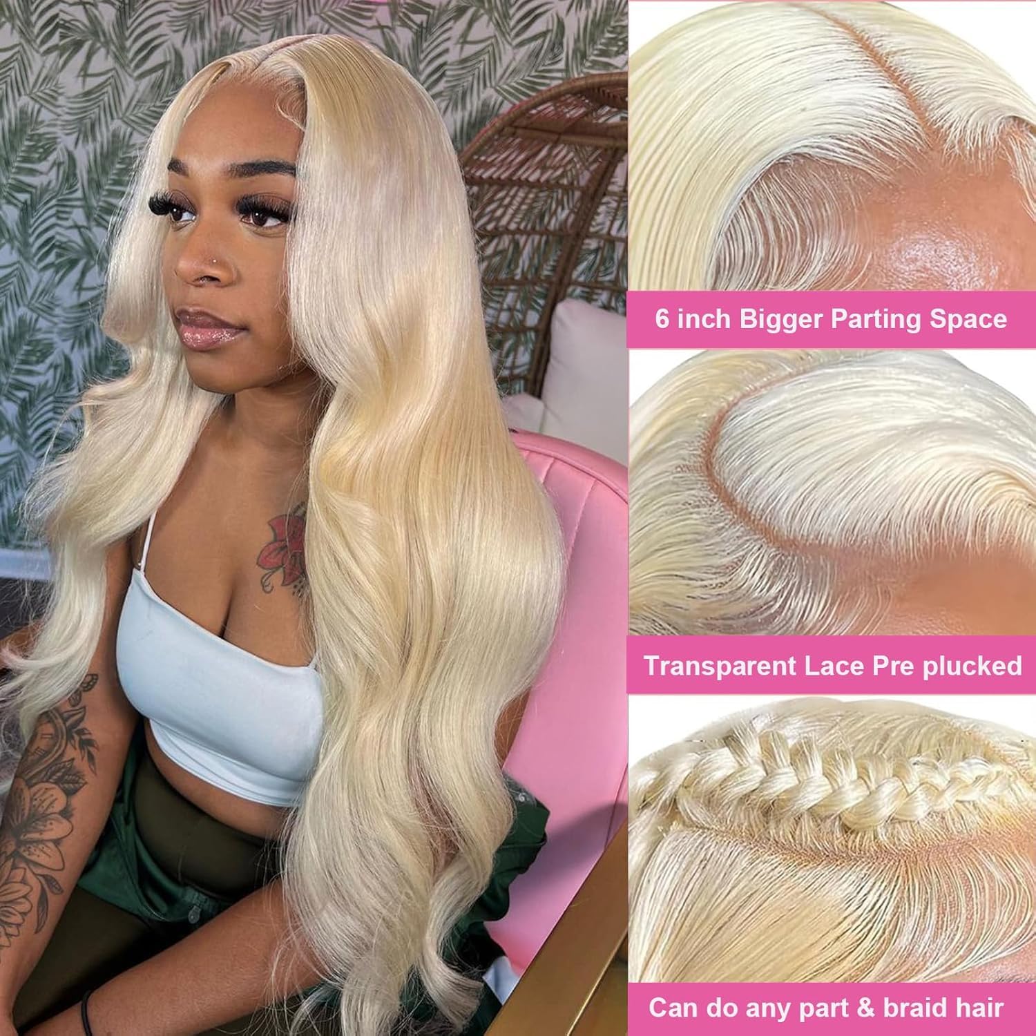 613 13x6 Lace Front Wig Human Hair Body Wave 30 inch Blonde Lace Front Wigs Human Hair Pre Plucked 180% Density 613 HD Lace Frontal Wig for Women