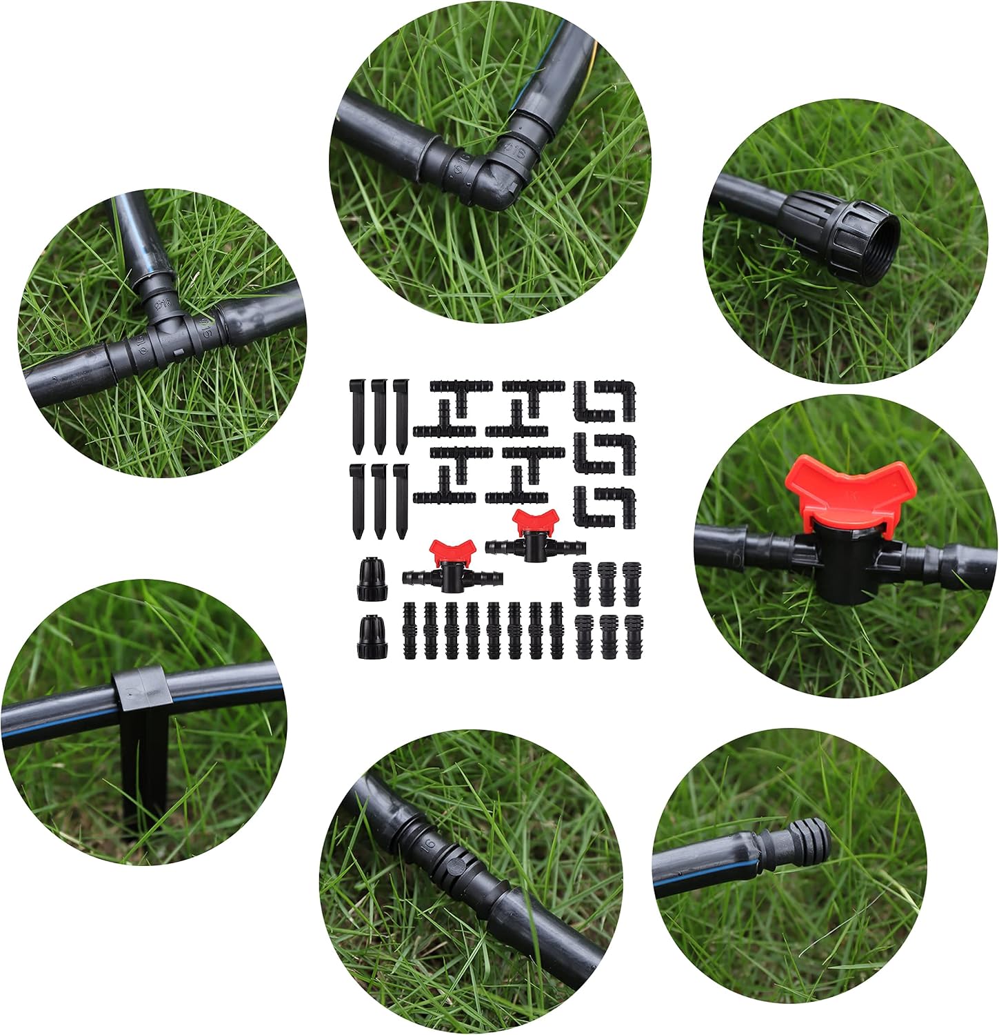 FOGWOWO 38pcs Irrigation Fittings Kit for Tubing,Barbed Connector for 1/2 Inch Hose Pipe Connectors 16 mm Tubing Fittings Plastic Drip Irrigation Kit - Image 4