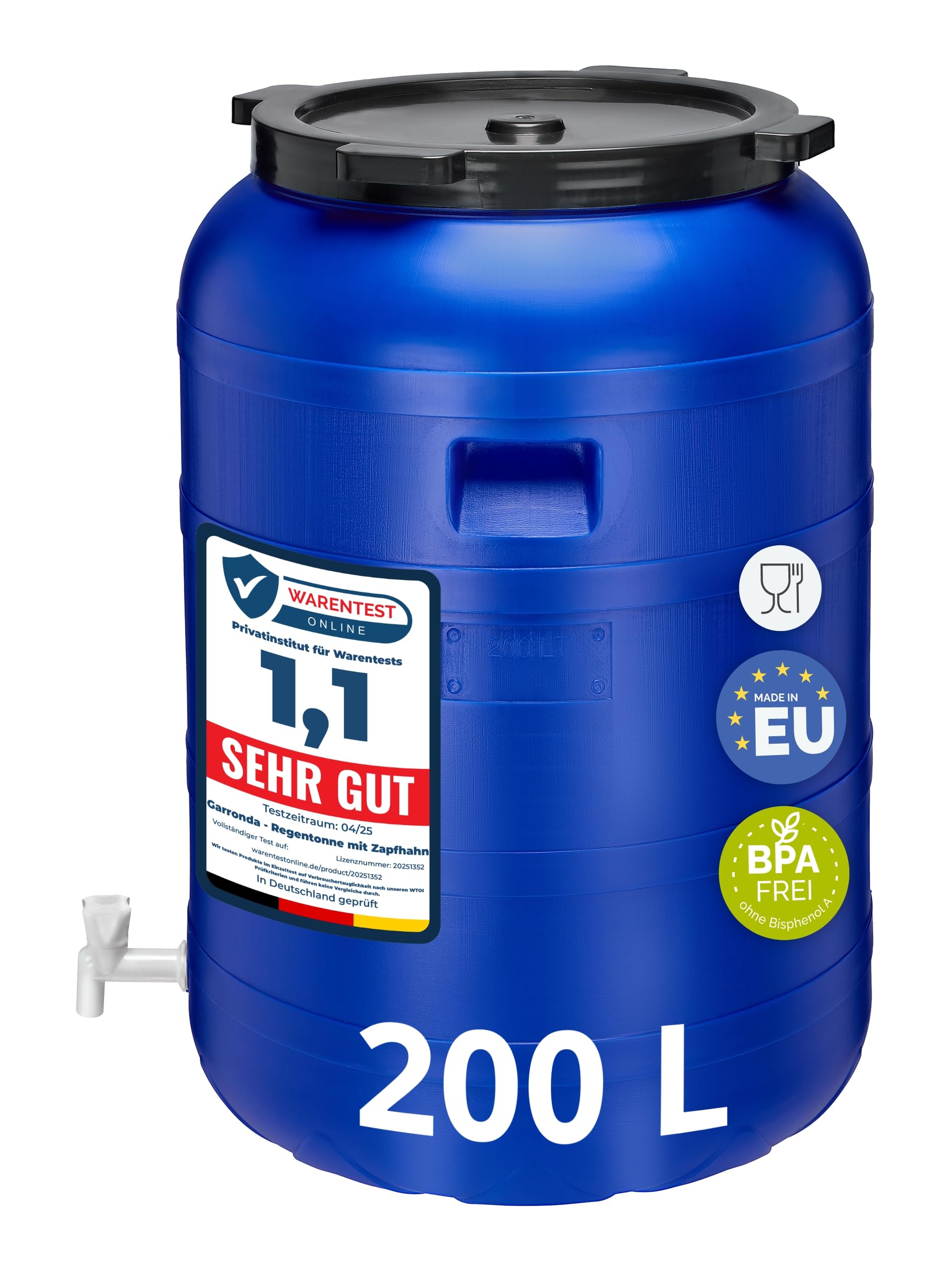 Garronda tanica acqua con rubinetto BPA-free da 200 litri con rubinetto, serbatoio per acqua, ideale come bidone per il giardino GD-0092, Blu