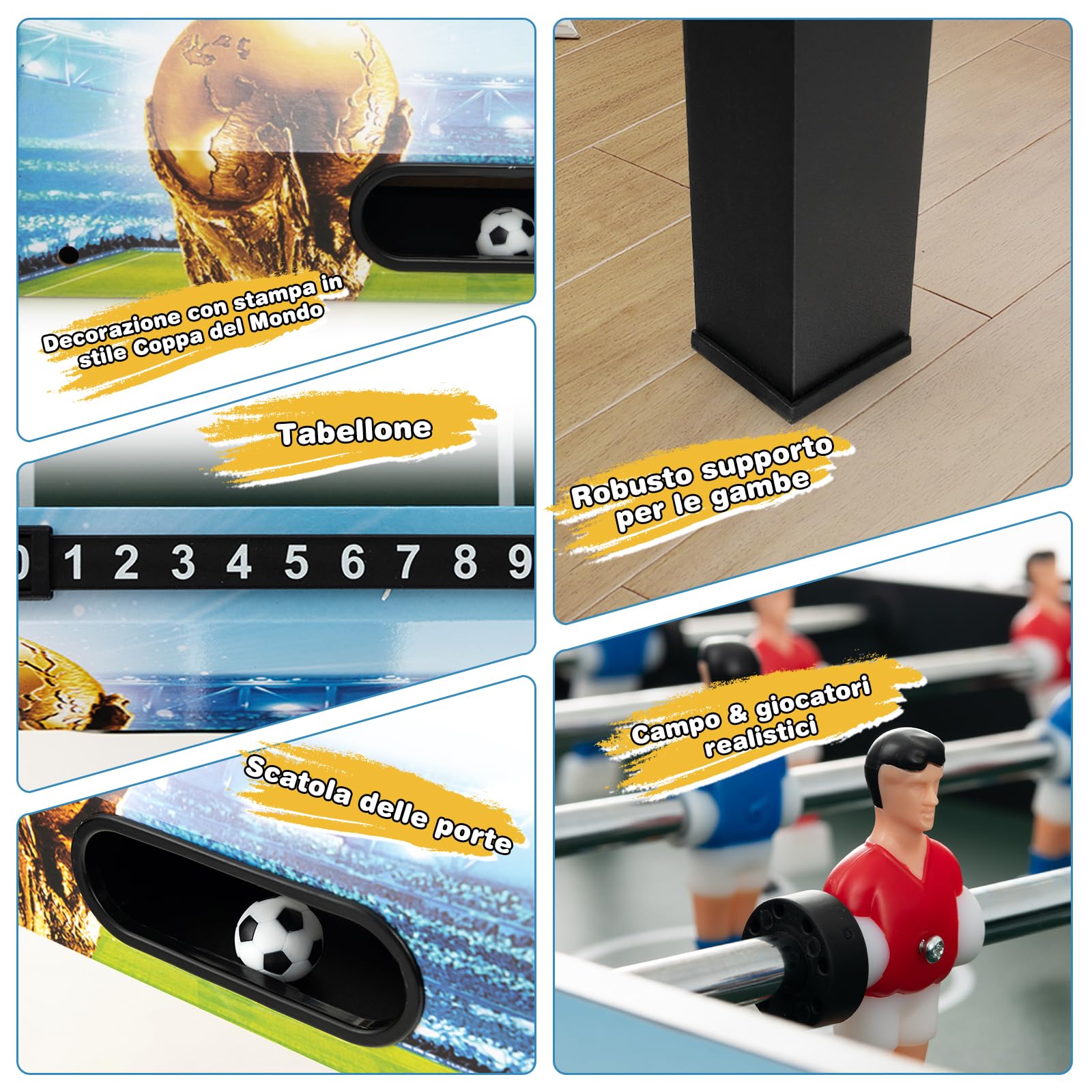 RELAX4LIFE 2-in-1 Calcio Balilla, Calcetto con Gambe Staccabili, Manici Ergonomici, 2 Palline, Segnapunti per Adulti e Bambini, per Casa, Ufficio, Bar