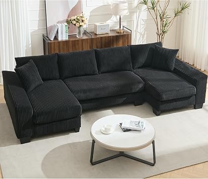 ERYE 114-Inch Oversized U-Shaped Sleeper Sectional Sofabed, U Shaped Pull Out Sleeper Couch Symmetrical Convertible Sectional Sofa Bed with Double Chaise Daybed & Toss Pillows