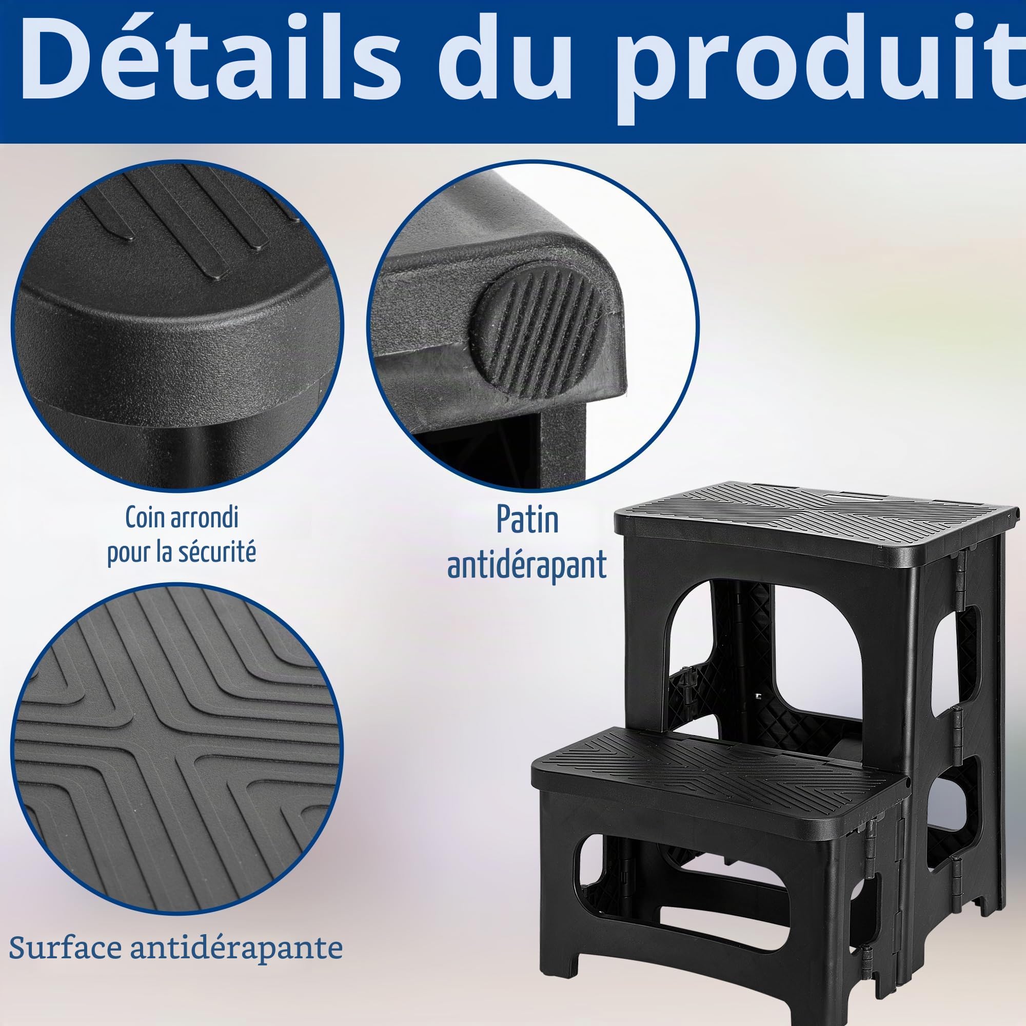 DECOHS Marchepied Pliable pour Spa et Jacuzzi, antidérapant, échelle de Piscine, Noir