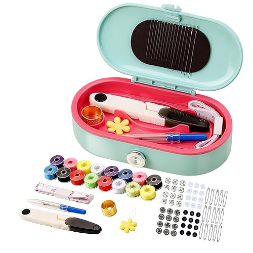 FKOG Sewing Project Kit, 135 Pcs Family Sewing Supplies Repair Kit Traveler Sewing Kit Sewing Thread Accessories DIY Sewing Supplies Organizer (Light Blue)