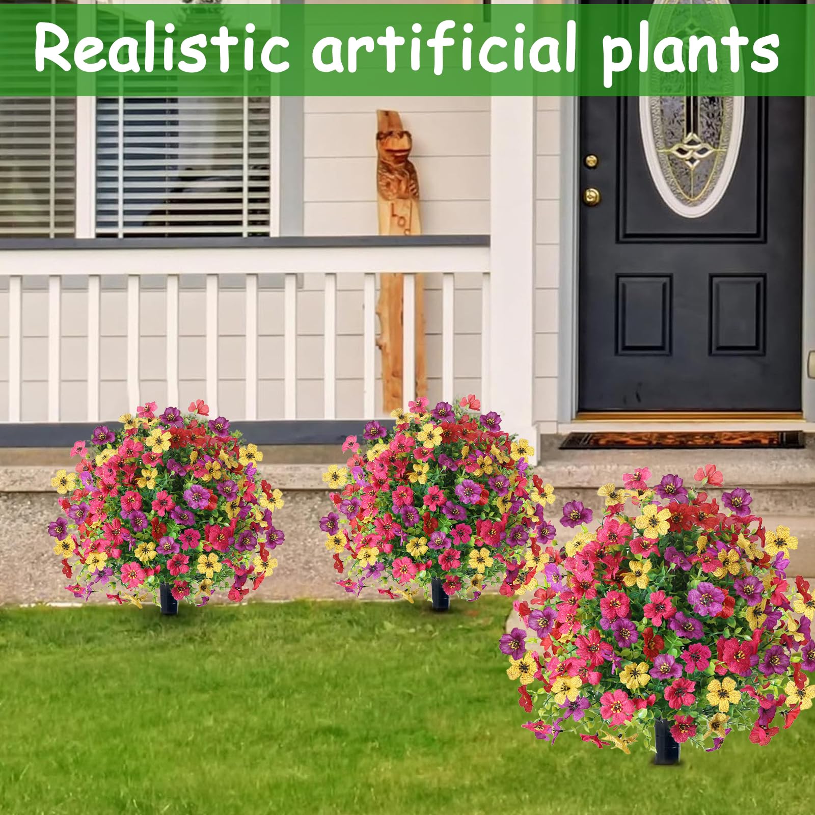 2 Pezzi Bossi Finto Esterno 60 cm Bosso Artificiale con Picchetto Piante Finte Arte Topiaria Alberi Arbusti e Cespugli Finti Resistenti ai Raggi UV per Balcone Terrazza Giardino Deco, Colorato