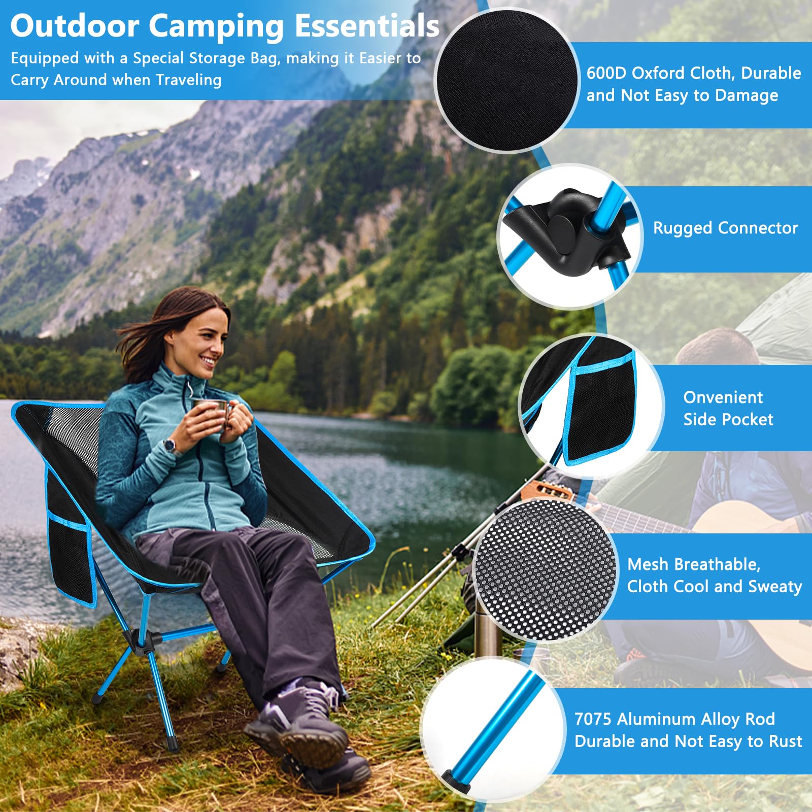 GUHAOOL Chaise De Camping Pliable Ultra Légère - Charge 120kg Avec Sac De Transport