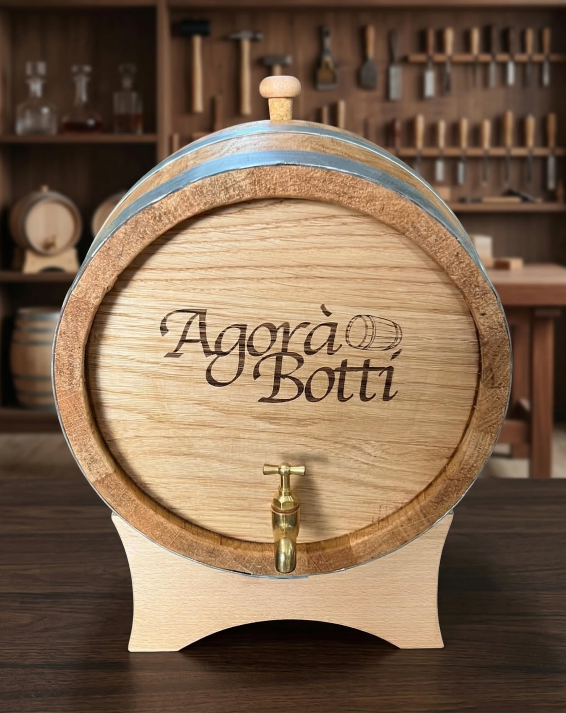 Barril de roble de 15 litros con grifo de latón