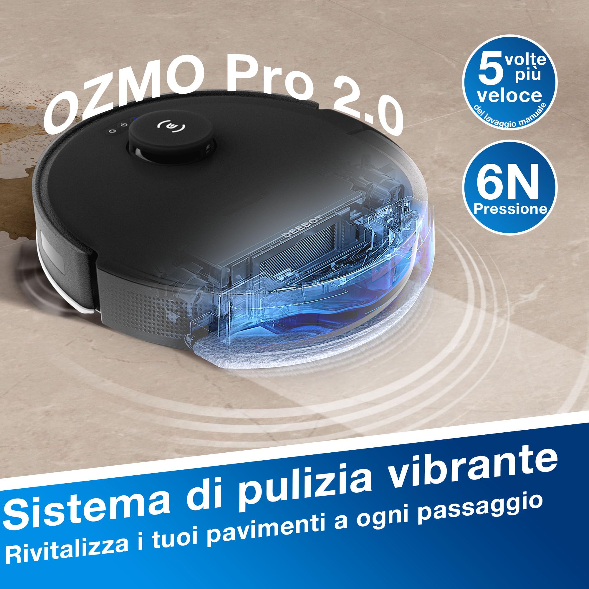 ECOVACS N20 PRO Plus Robot Lavapavimenti e Aspirapolvere, 8000 Pa, Pulizia Senza Sforzo per 45 Giorni, Spazzola Antigroviglio, Durata 300 min, Arrampicata da 20 mm, Pulizia OZMO Pro 2.0 a Vibrazione