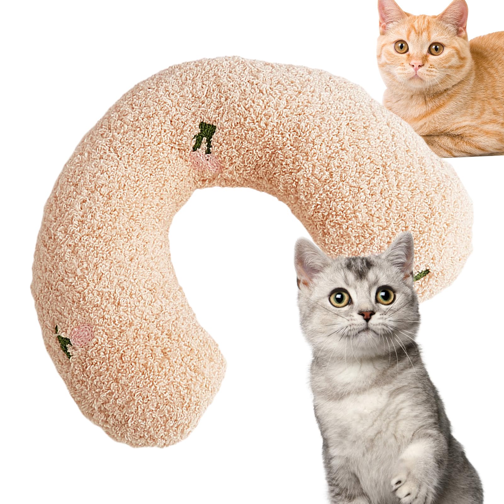 Fukamou White Dog Calming Pillow | U Shape Ultra Soft Pet Calming Toy | Half Donut Cuddler, Pet Supplies For Little Dog And Indoor Cats, Providing Support Of Pet Neck
