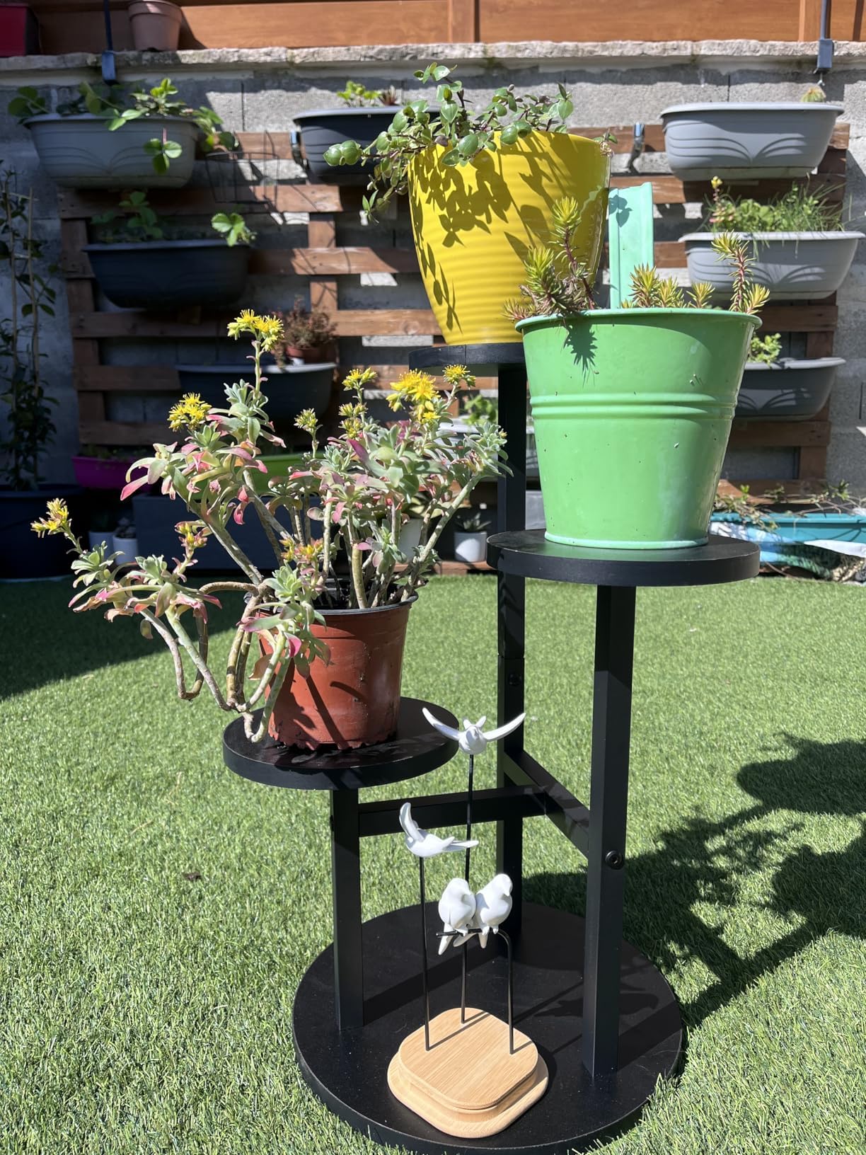 Supporto per Piante Alto in Ferro Metallico a 3 Livelli,Ripiani Portavasi Multipli Scaffale Angolare,Supporto per Espositore per Scaffale per Fioriera Rotante per Balcone Giardino Interno Esterno,Nero
