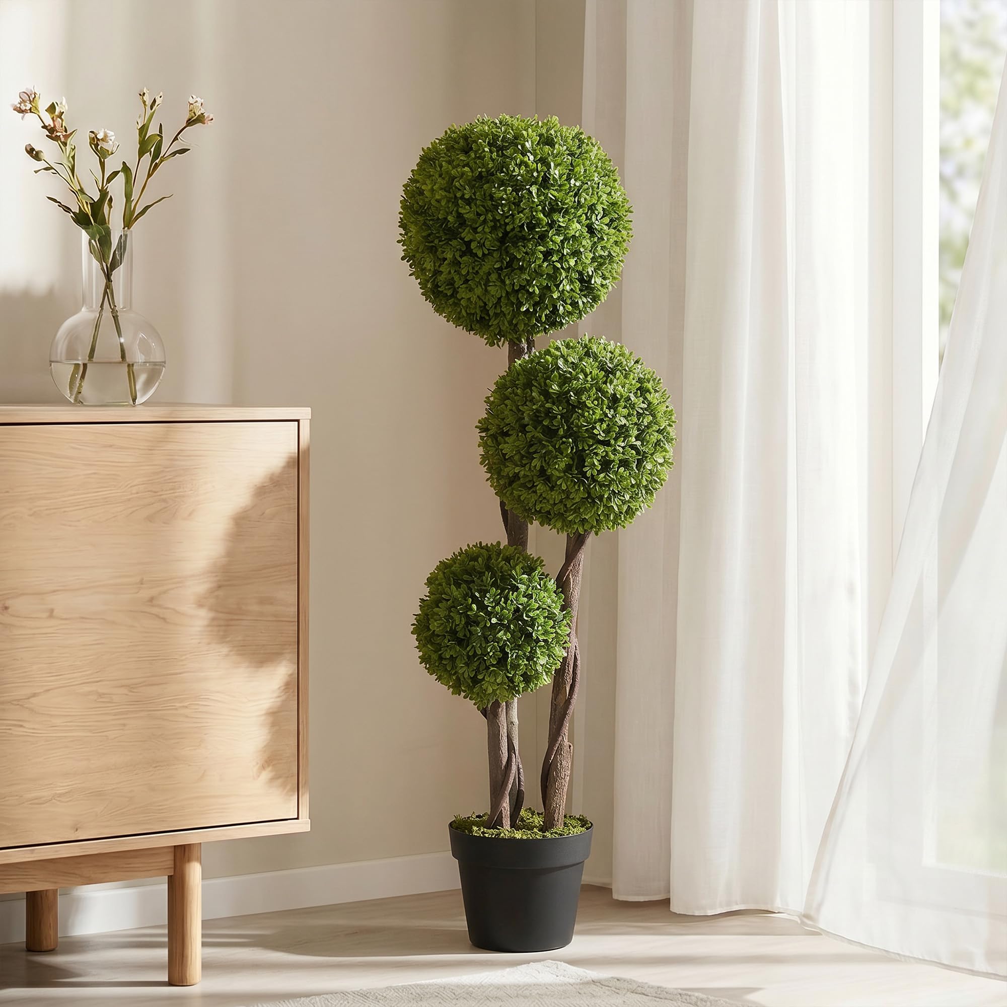HOMCOM 1,16m Árbol topiario Artificial de boj en Maceta Verde Claro | Planta artificial, árbol de tres bolas, interior y exterior