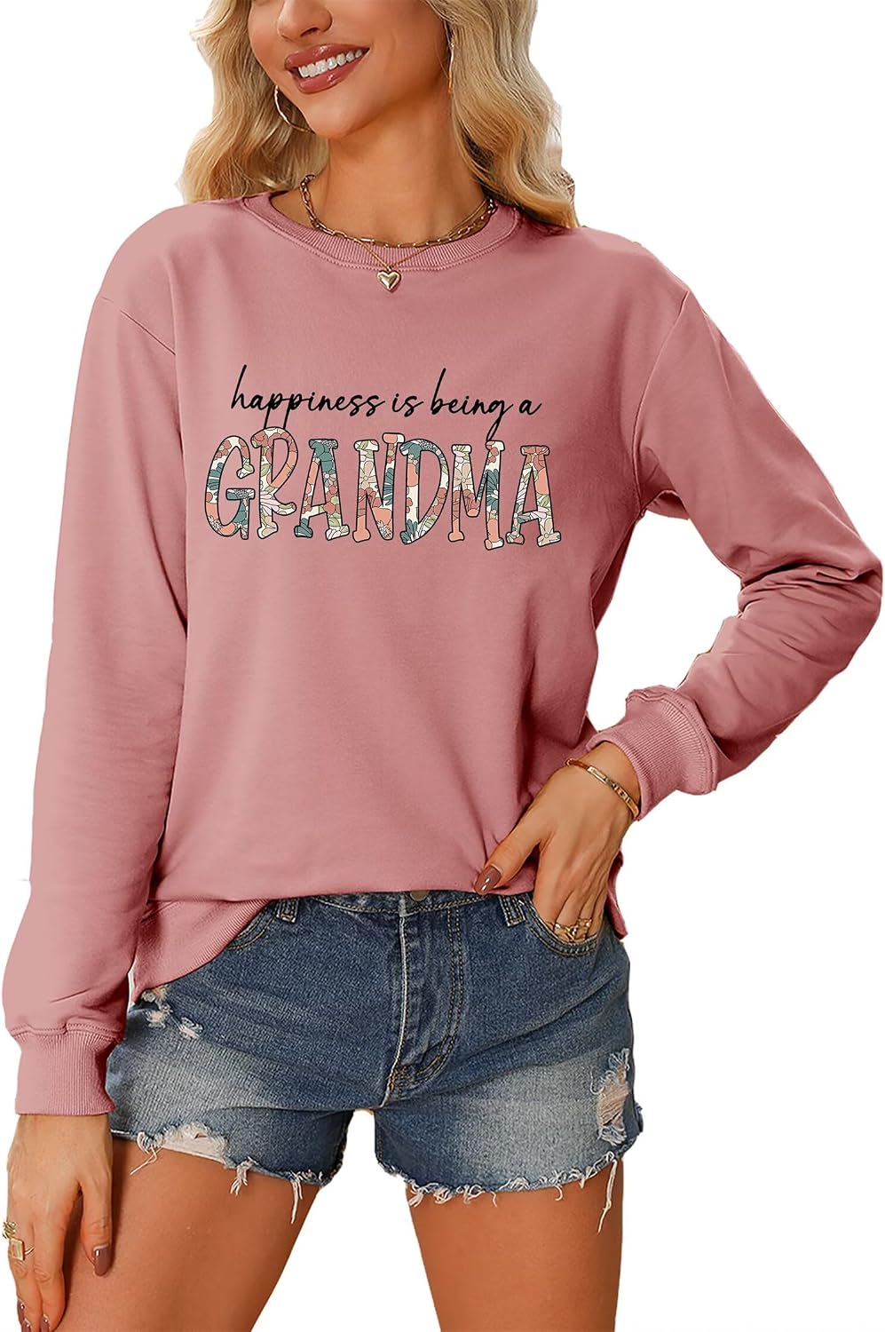 Grandma Sweatshirt Women Happiness is Being a Grandma Graphic Crewneck Sweat Shirts Vintage Nana Fall Pullover Tops