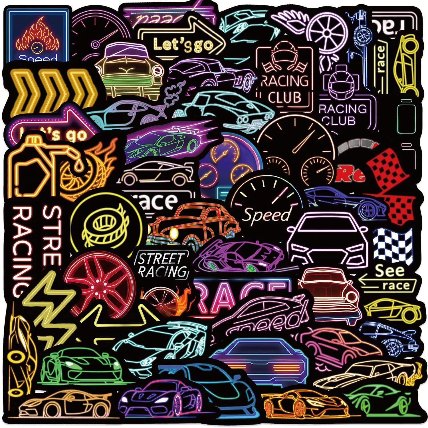 Amazon.com: 50Pcs Cool Neon Racing Car Stickers,Waterproof Vinyl ...