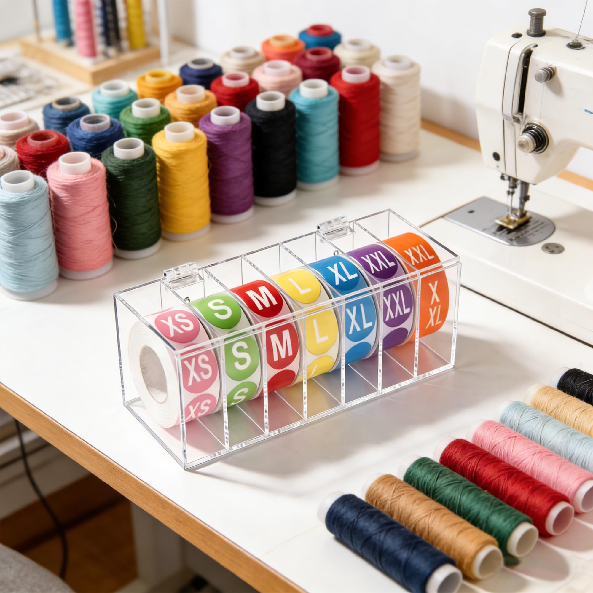 Qcwwy Acryl-Etikettenspender, Transparenter Etikettenaufkleberhalter, Aufbewahrungsbox mit Abdeckung, 7 Fächer, Großes Fassungsvermögen, Wandmontiertes Klebeband, Organisation für