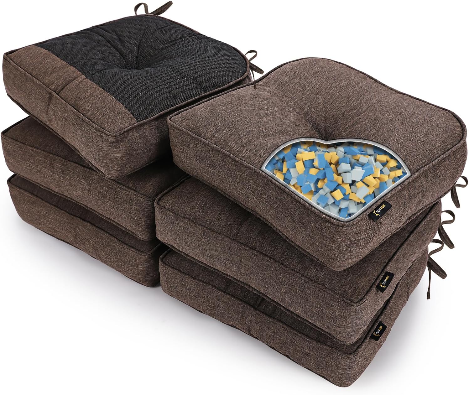 SUNROX LokGrip Non Slip Gel Memory Foam Chair Cushions for Tailbone Pain Relief, Tufted Stain Resistant Thicken Durable Seat Pad Cushion for Kitchen Dining Office 17"x16" Set of 6, Heather Chestnut Heather Chestnut 17x16 Inch (Pack of 6)