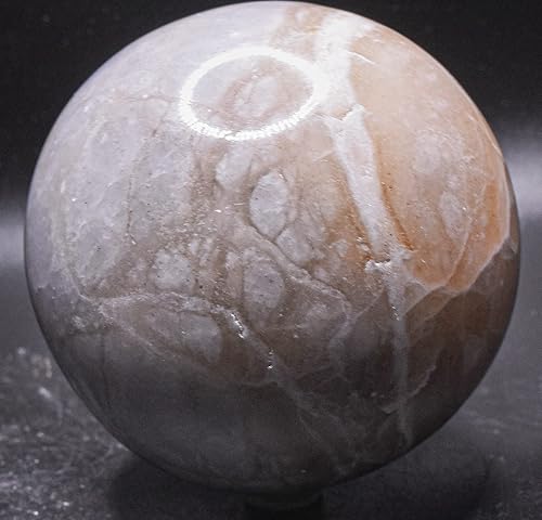 Miniatura 2 de Enorme esfera de ónix blanco de 3.8 pulgadas, 2.67 libras, esfera de calcedonia peruana natural pulida, piedra preciosa de cristal mineral + soporte