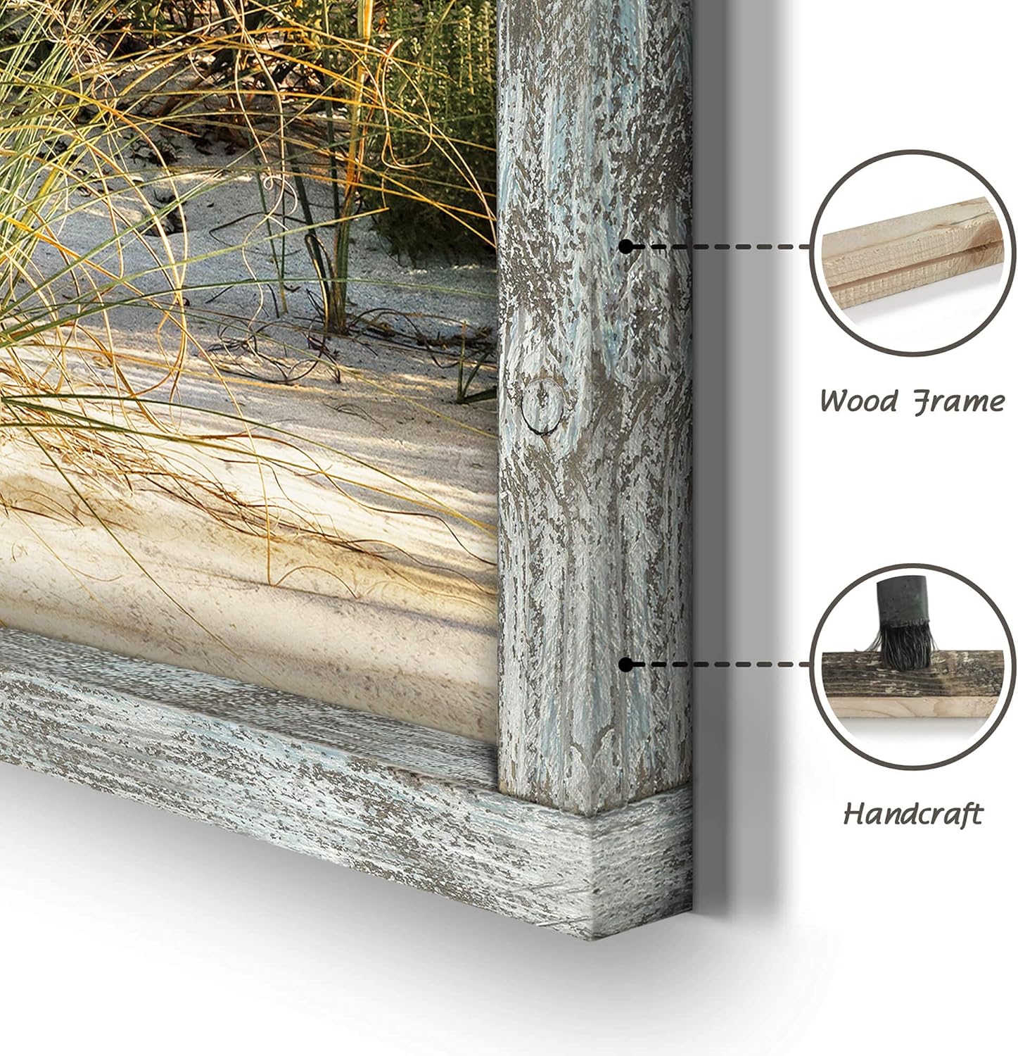 Beach Picture Wooden Artwork Framed: Coastline Wall Art Seascape Wall Decor Ocean Scene Art Prints for Bedroom 32"x24"