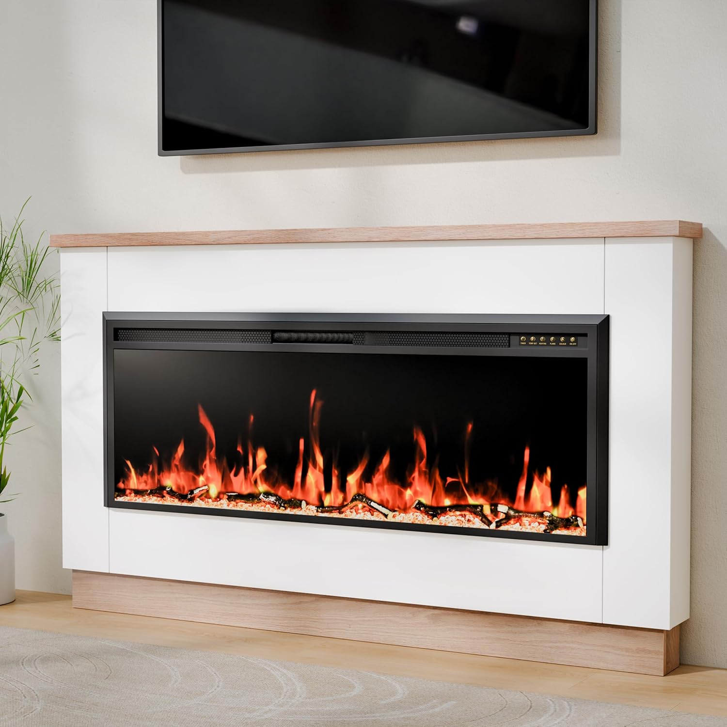 Chimenea Eléctrica Weyderk 70" con Manto, 750/1500W, 12 Efectos de Llama, Blanco