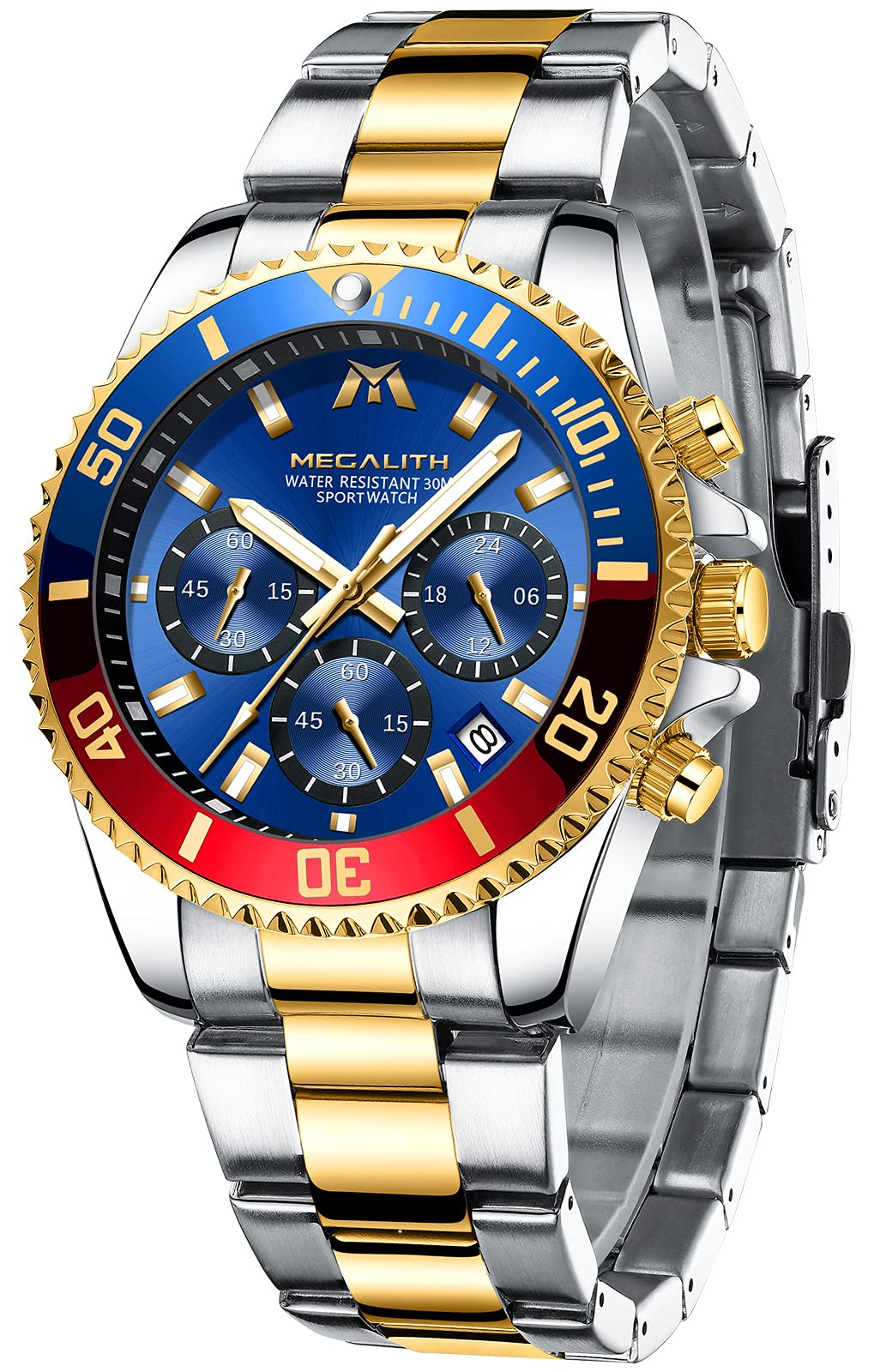 Mens Watches with Stainless Steel Waterproof Analog Quartz Fashion Business Chronograph Watch for Men, Auto Date