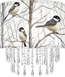 Winter Bird Tree Lamp Shade with Acrylic Bead Droplets, Blue Jay Fabric ...