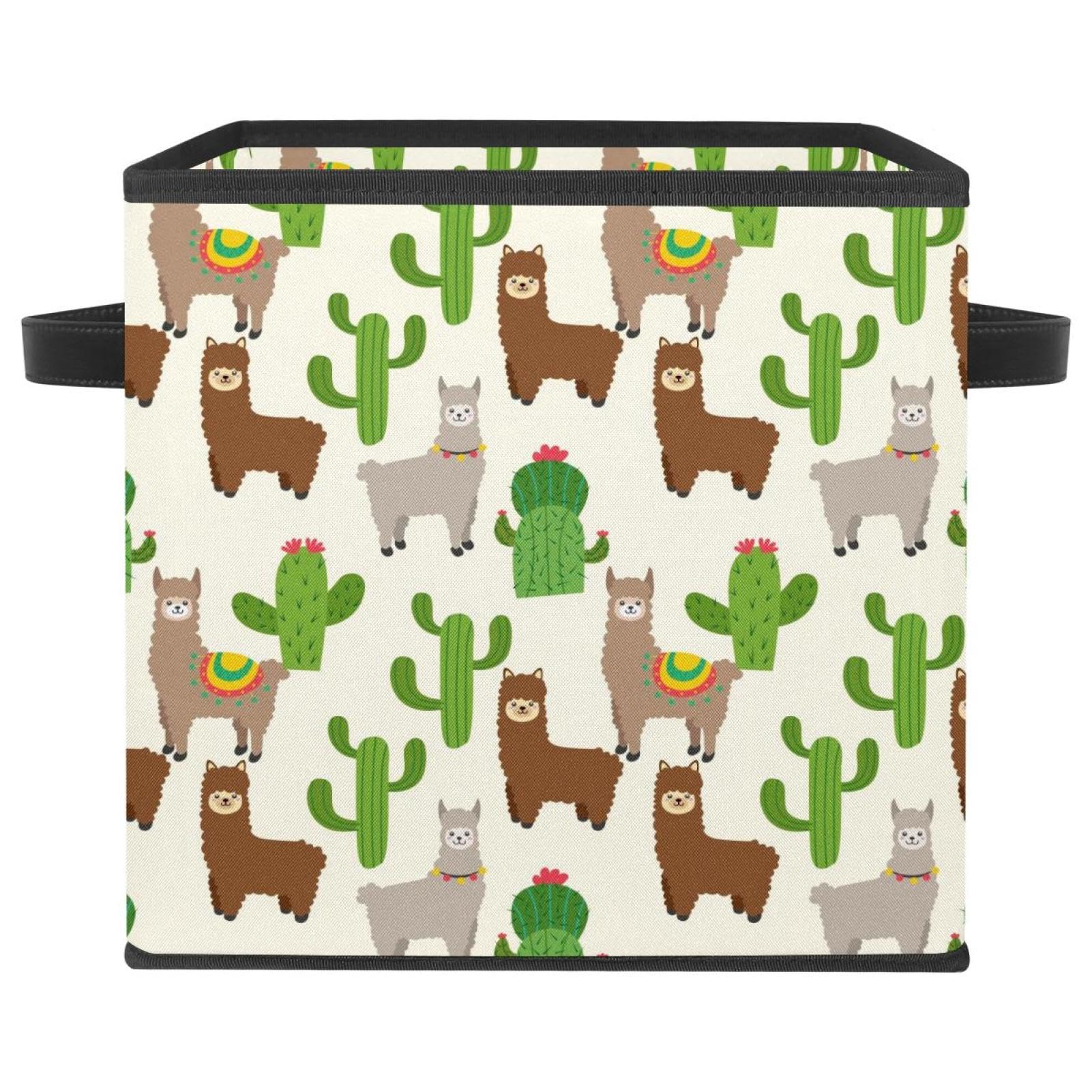 Boîte de rangement pliable en tissu motif cactus gris pour placard et chambre