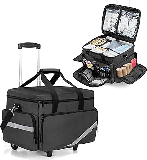 Trunab Rolling Medical Bag with Detachable Trolley, Nurse Rolling Bag with Removable Dividers 15.6” Laptop Sleeve, First Aid Responder Bag Empty for Home Health Nurses, Doctors, EMT, EMS