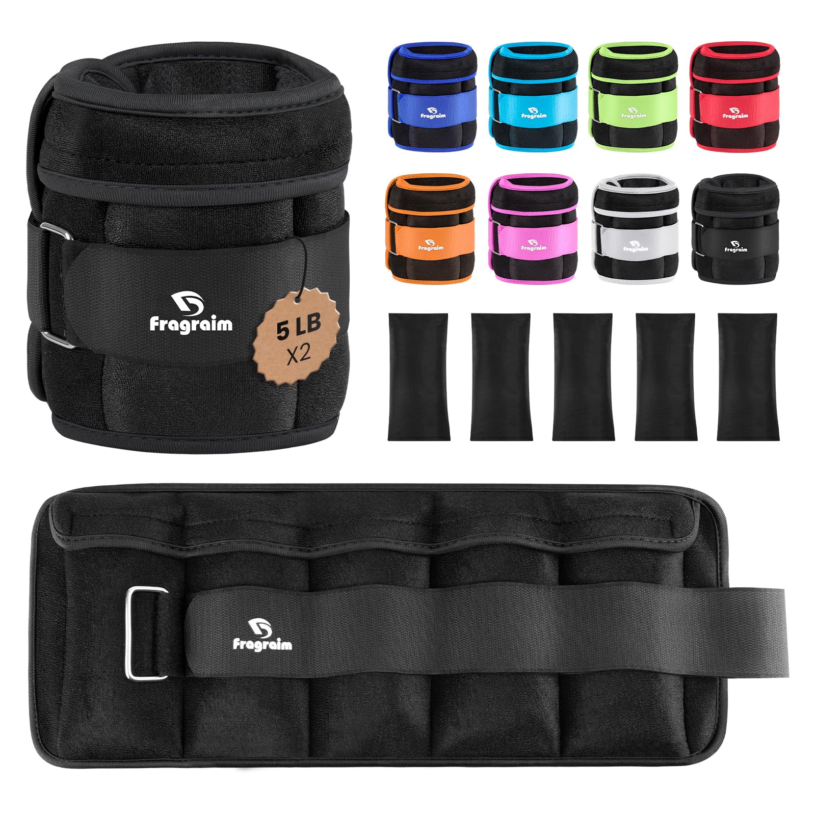 Fragraim Adjustable Ankle Weights 1-3/4/5/6/8/10/12/15/20 LBS Pair with Removable Weight for Jogging, Gymnastics, Aerobics, Physical Therapy