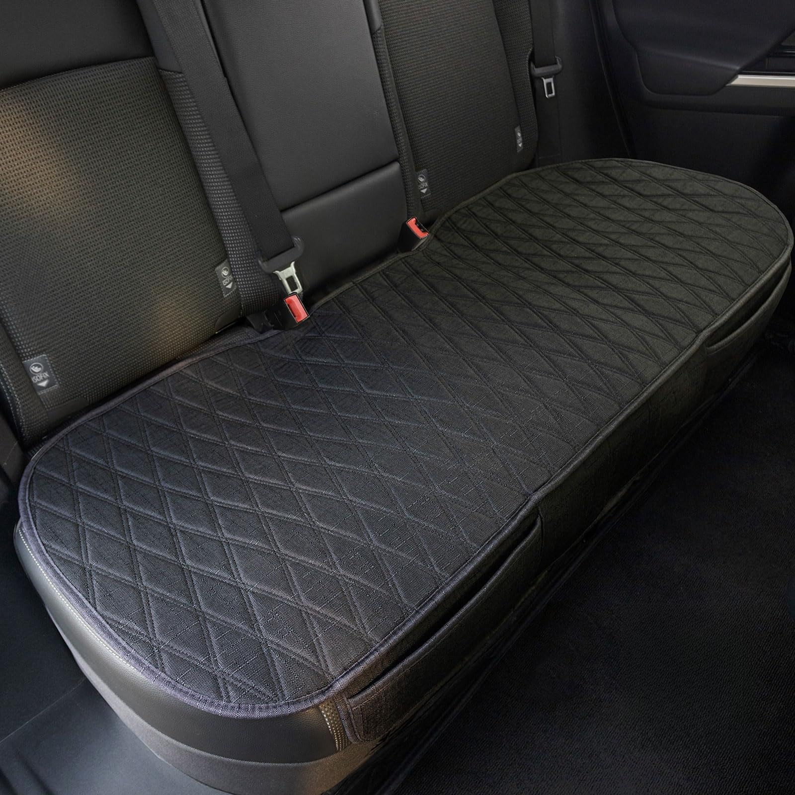 Universal Black Faux Linen Rear Car Seat Cover Size M - Bench Seats Protector for Most Vehicles Cars Truck SUV - Bottom Auto Seat Cushion Pad Mat with Anti Slip Back Rear Size M Black