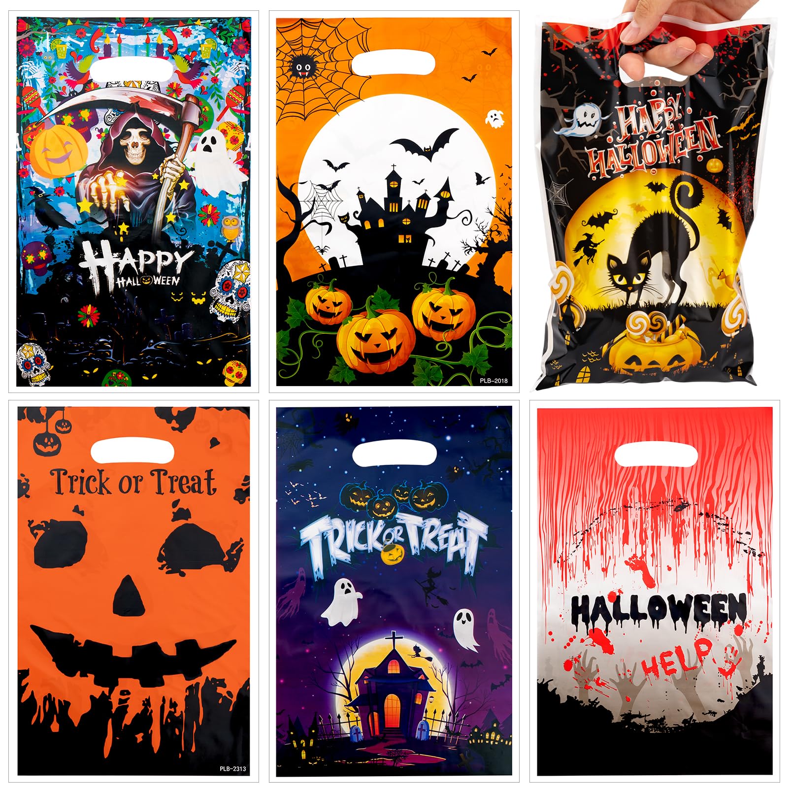 60 PCS Halloween Candy Bag Party Bags, Reusable Candy Treat Bags Sweets Bags Goodie Bags Fillers Gift Bags with Handle, for Halloween Party Supplies