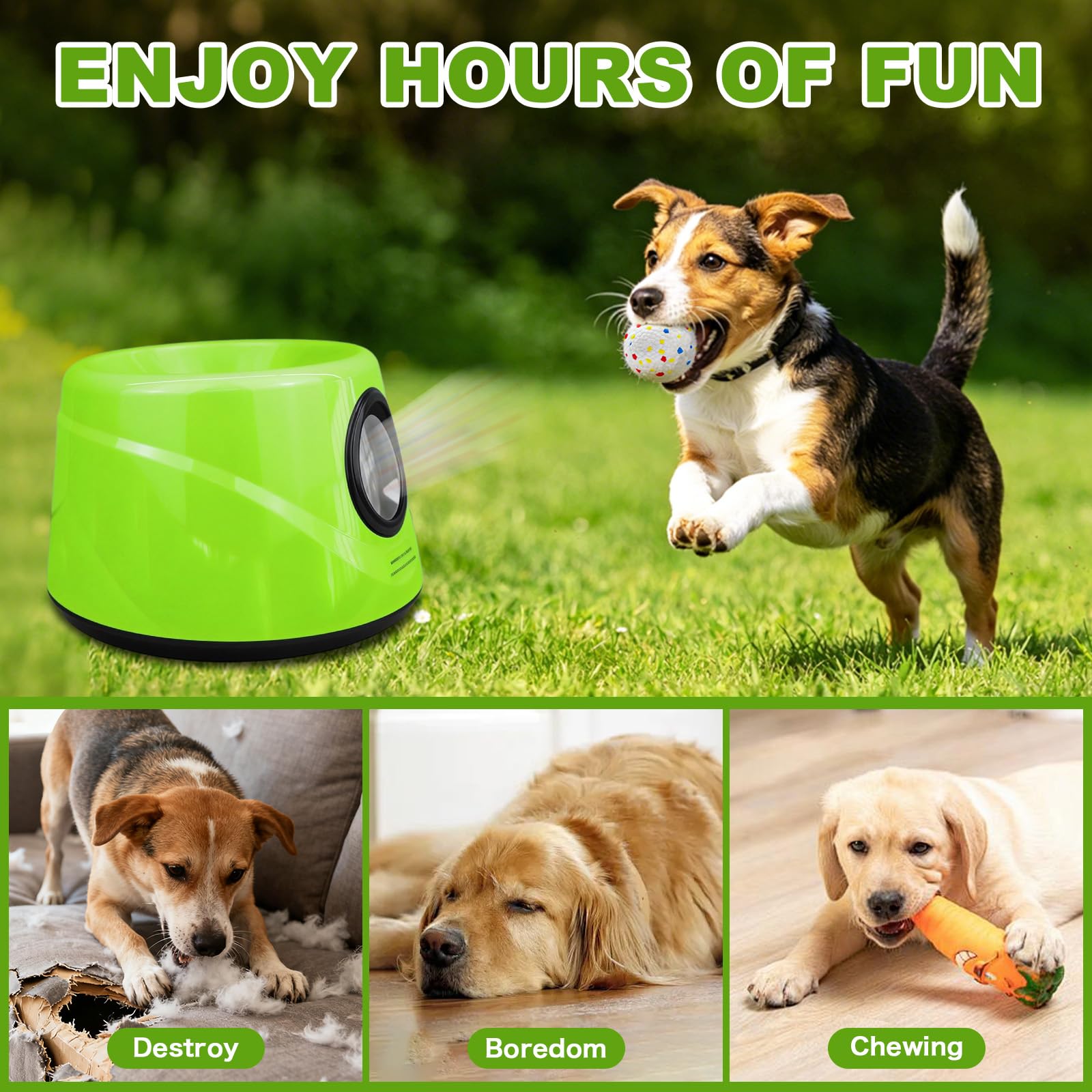 Lanzador de bolas para perros, lanzador automático de bolas para perros, juguetes interactivos para perros pequeños y medianos (interior/exterior), incluye 3 bolas ETPU, lanzador de bolas con 3