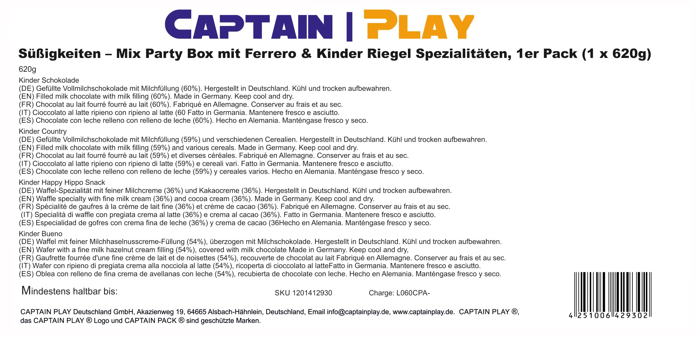 Süßigkeiten – Mix Party Box mit Ferrero Kinder, Duplo & Hanuta Spezialitäten, 1er Pack (1 x 620g)