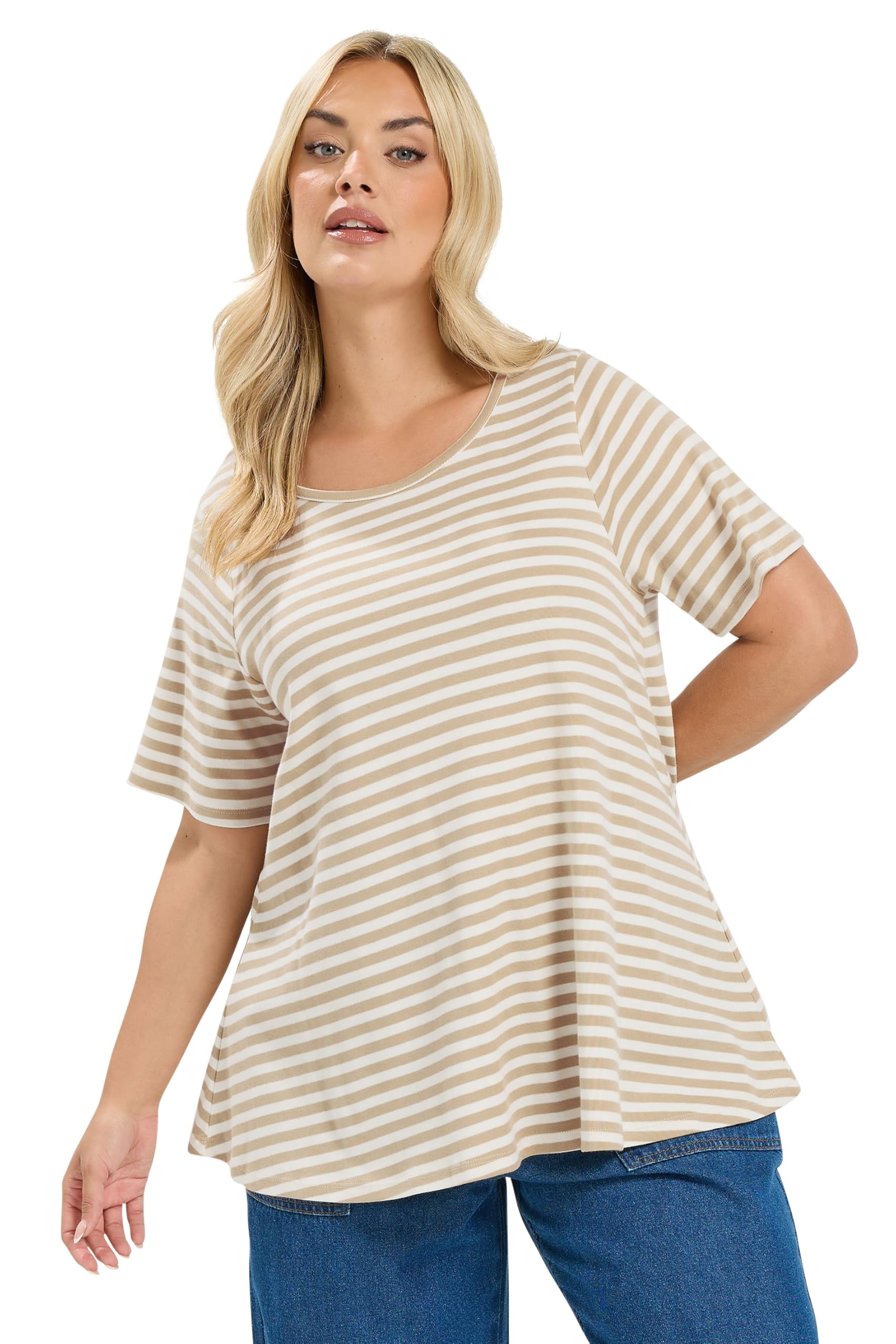 Yours Curve Natural Brown Stripe Top - Women's - Plus Size Curve