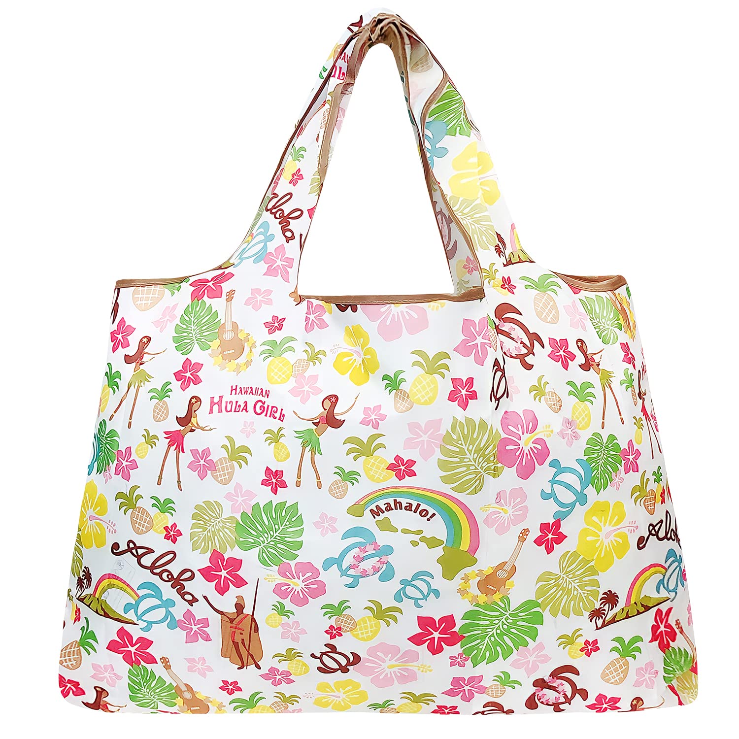 allydrew Large Foldable Tote Nylon Reusable Grocery Bags, Hawaiian Fun