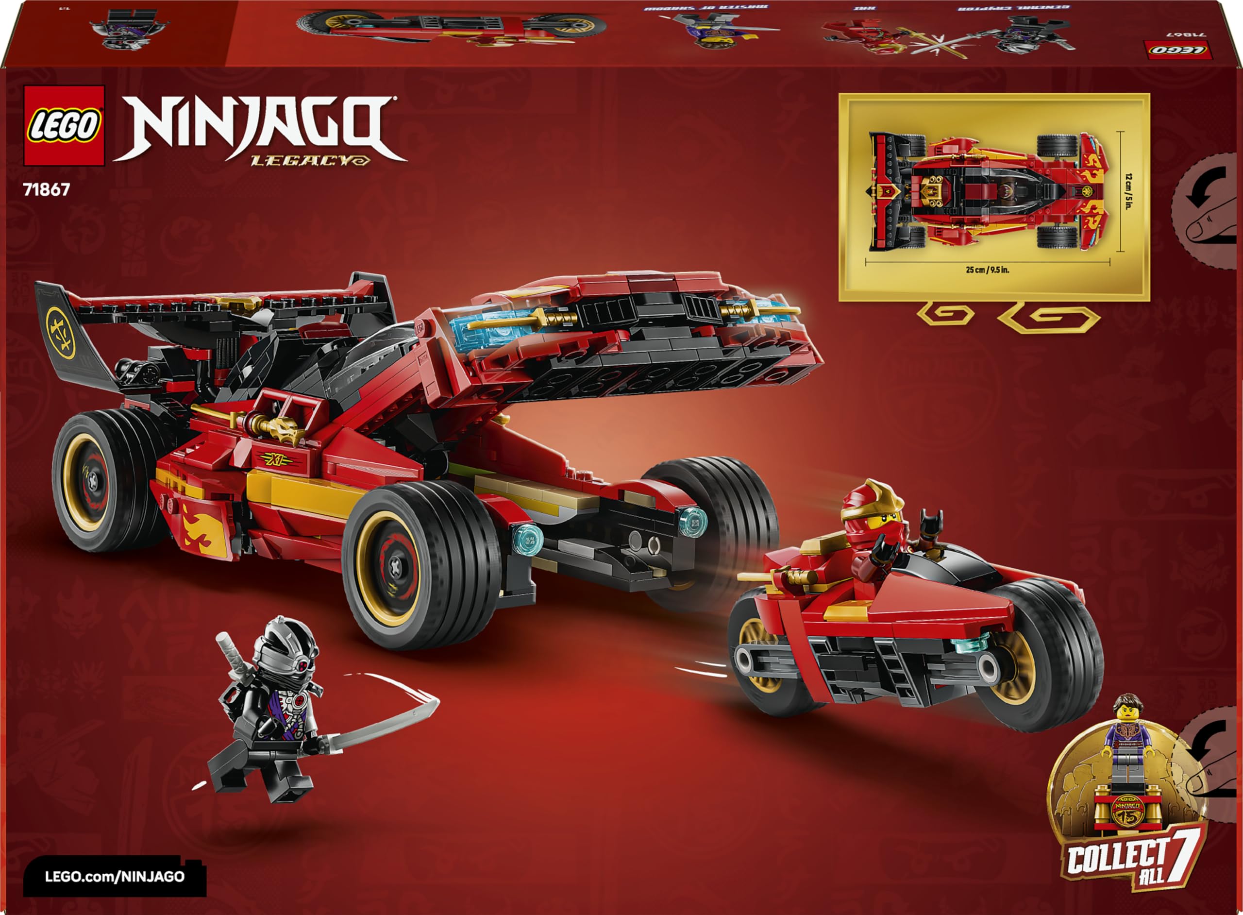 LEGO NINJAGO 15-jähriges Jubiläum: X-1 Ninja Supercar - Rennwagen Modellbau mit Motorrad und 3 Minifiguren inkl. Kai - Geschenkidee für Jungen ab 14 Jahren und Erwachsene Fans - 71867