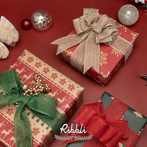 Miniatura 6 de Ribbli Cinta con alambre de arpillera verde esmeralda, 1-12 pulgadas x 10 yardas, cinta de borde con alambre para lazo grande, corona, decoración de