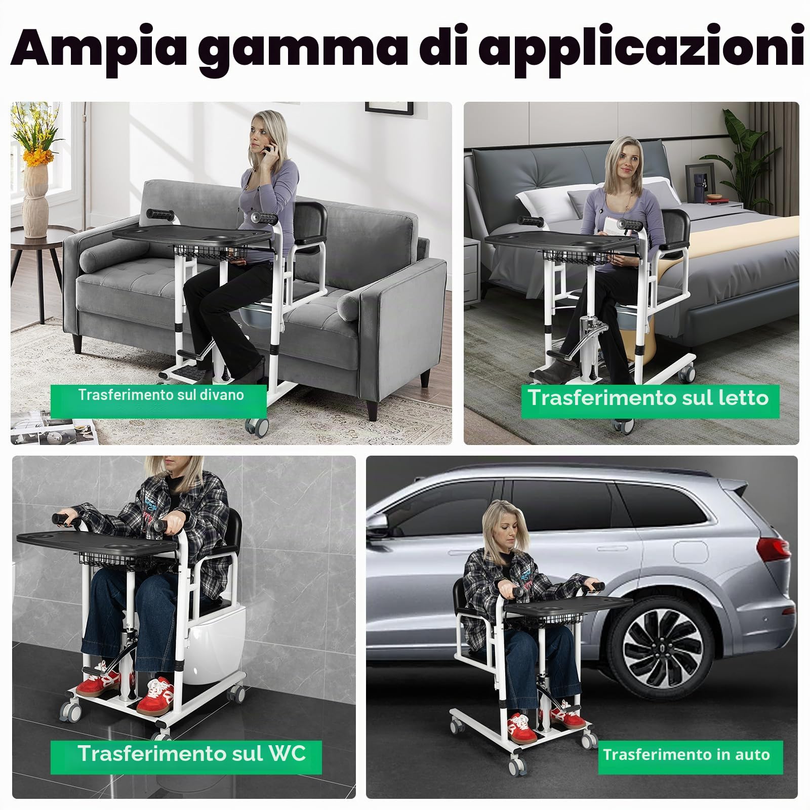 Sollevatore idraulico, capacità di carico 150 kg, per il trasferimento dei pazienti, per anziani, seduta divisa a 180°, sedia da doccia regolabile in altezza, per la cura della casa disabili