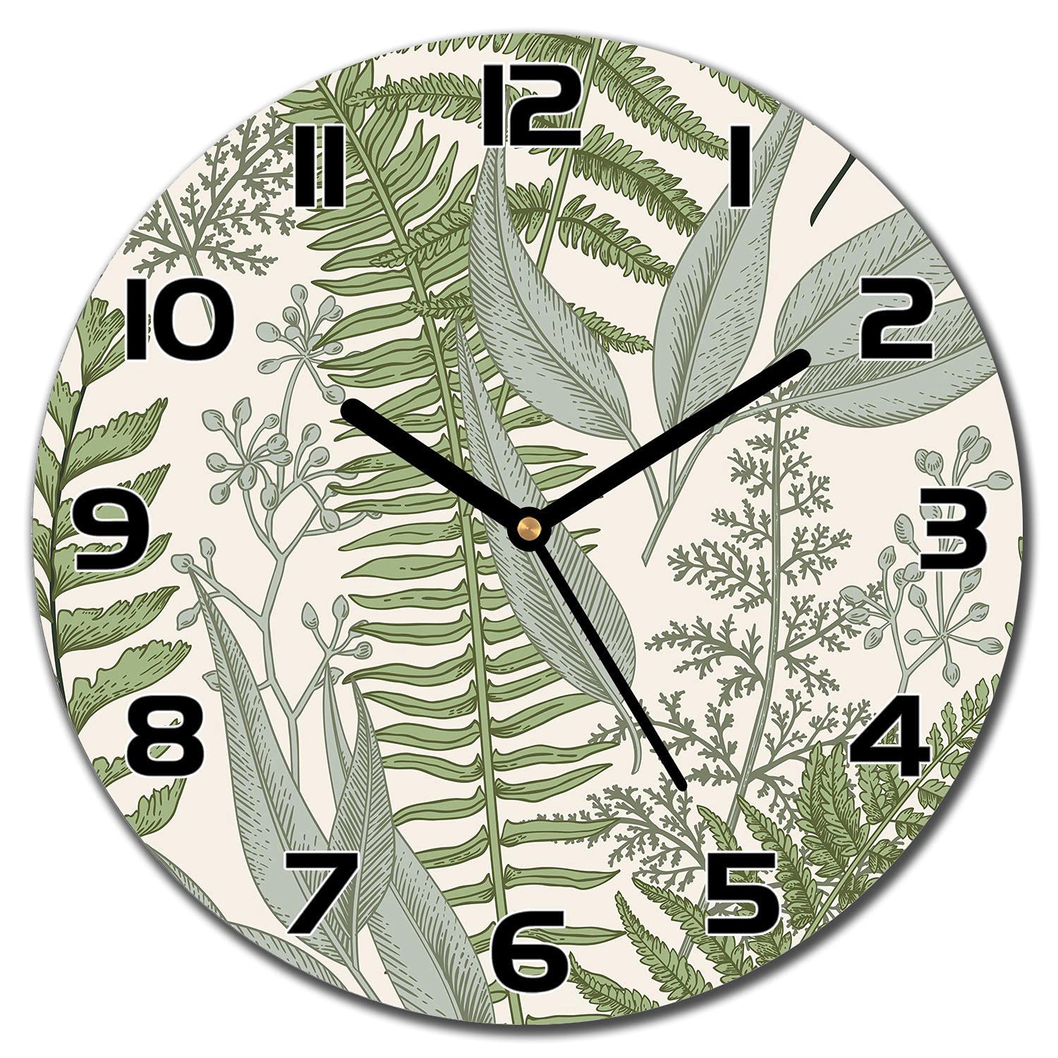 Horloge en verre cuisine et salon Fougère Beige 30 cm