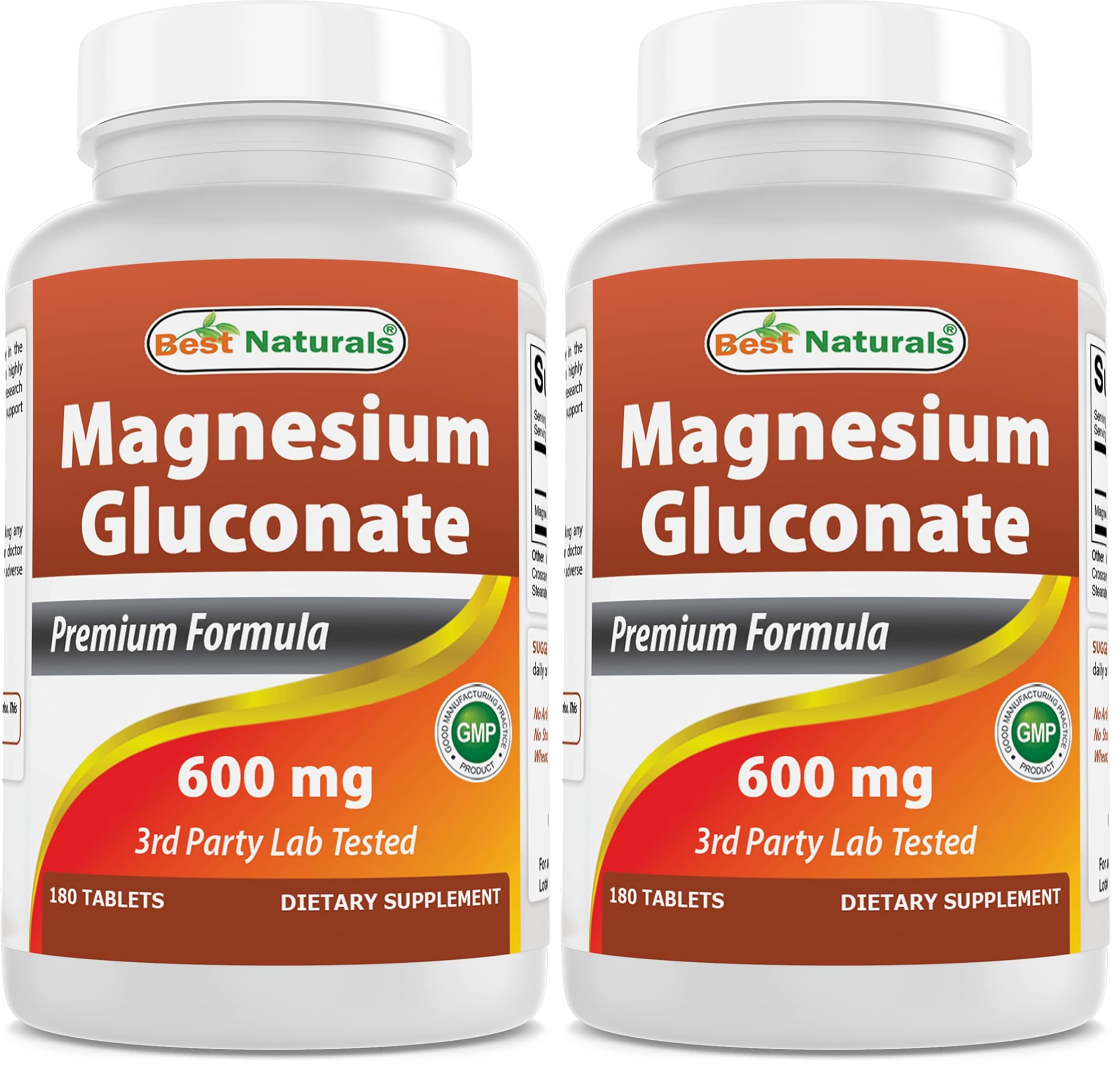 Best Naturals Magnesium Gluconate (35 mg Elemental Magnesium from 600mg of Magnesium Gluconate) 180 Tablets (Pack of 2) 180 Count (Pack of 2)