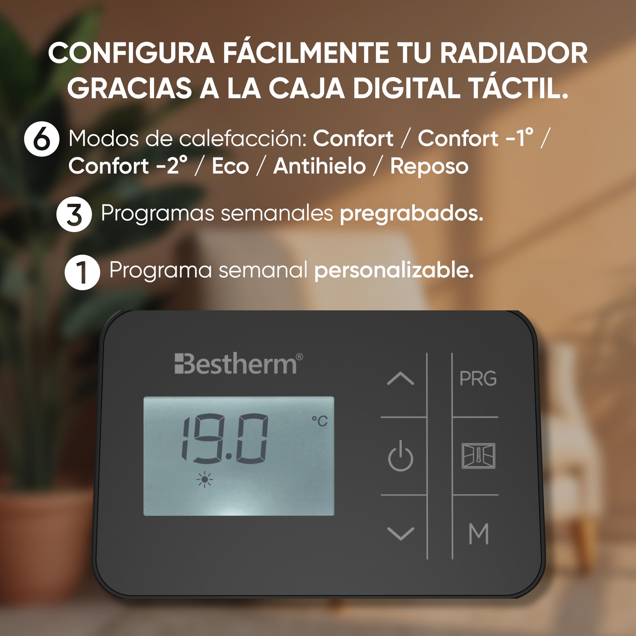 BESTHERM - Radiador eléctrico fijo de inercia seco cerámico 1000 W Bestherm ARIA horizontal negro