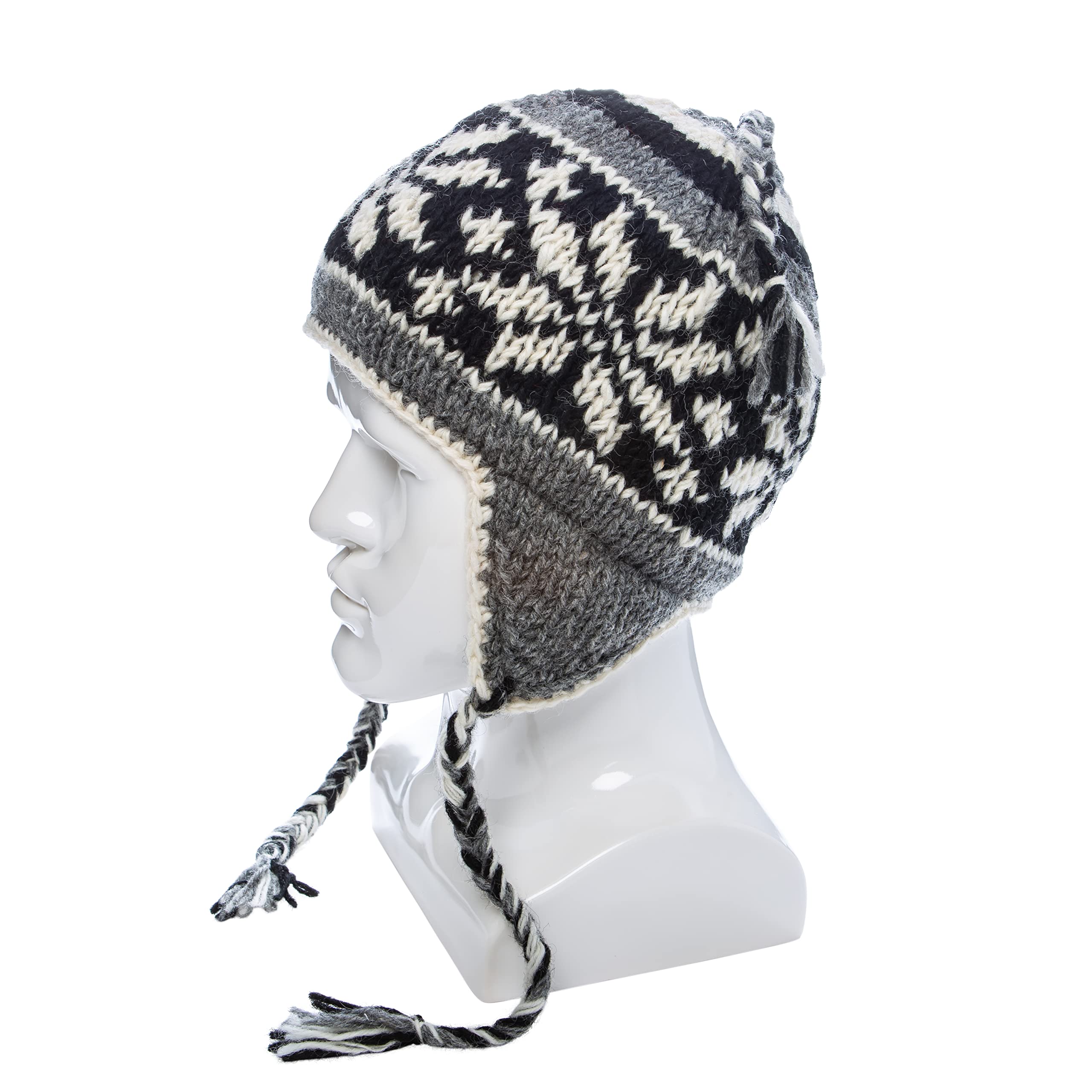 Cappello Unisex in Lana Sherpa Lavorato a Mano con Fodera in Micropile con Motivo Fiocco di Neve - paraorecchie - Toque - Beanie