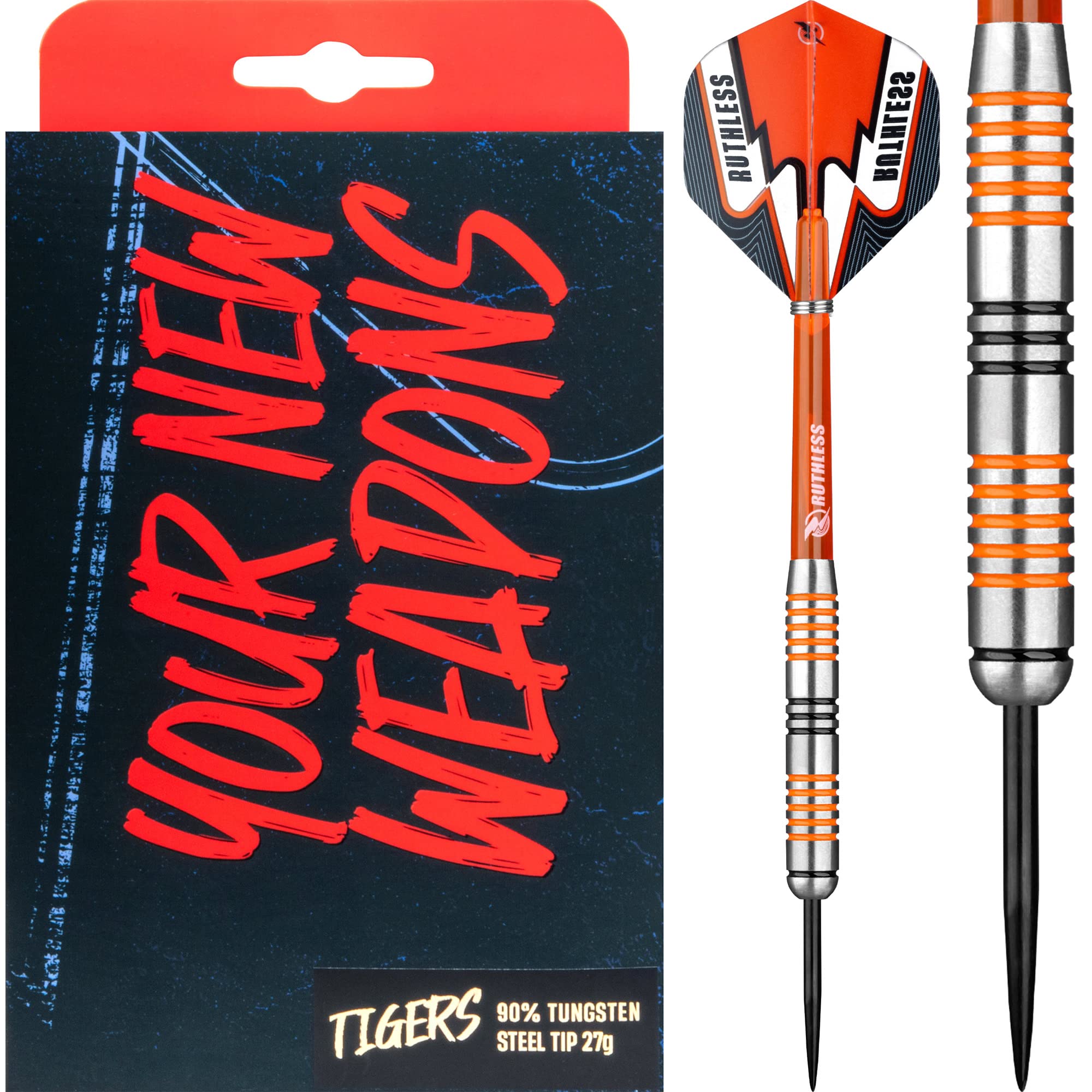 RUTHLESS Tigers Darts | 90% Tungsten Steel Tip Tungsten | Ringed 27g - Image 4