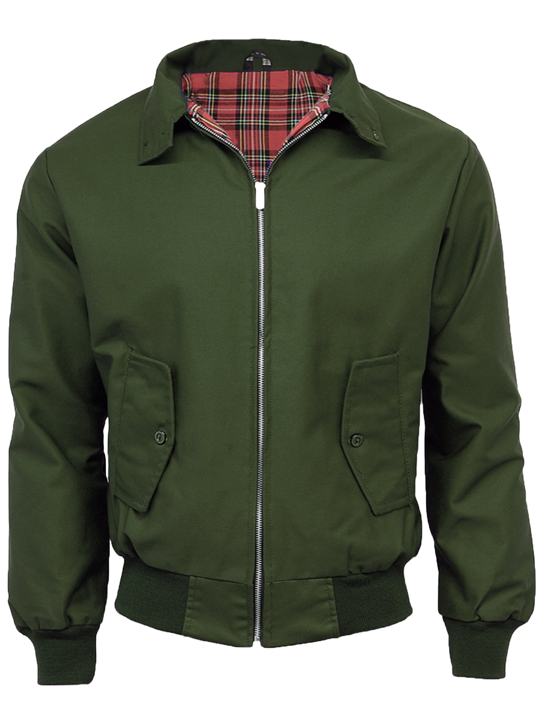Game Technical Apparel Men's Olive Classic Vintage Scooter Harrington Bomber Jacket | Tartan Lined | Biker (L, )